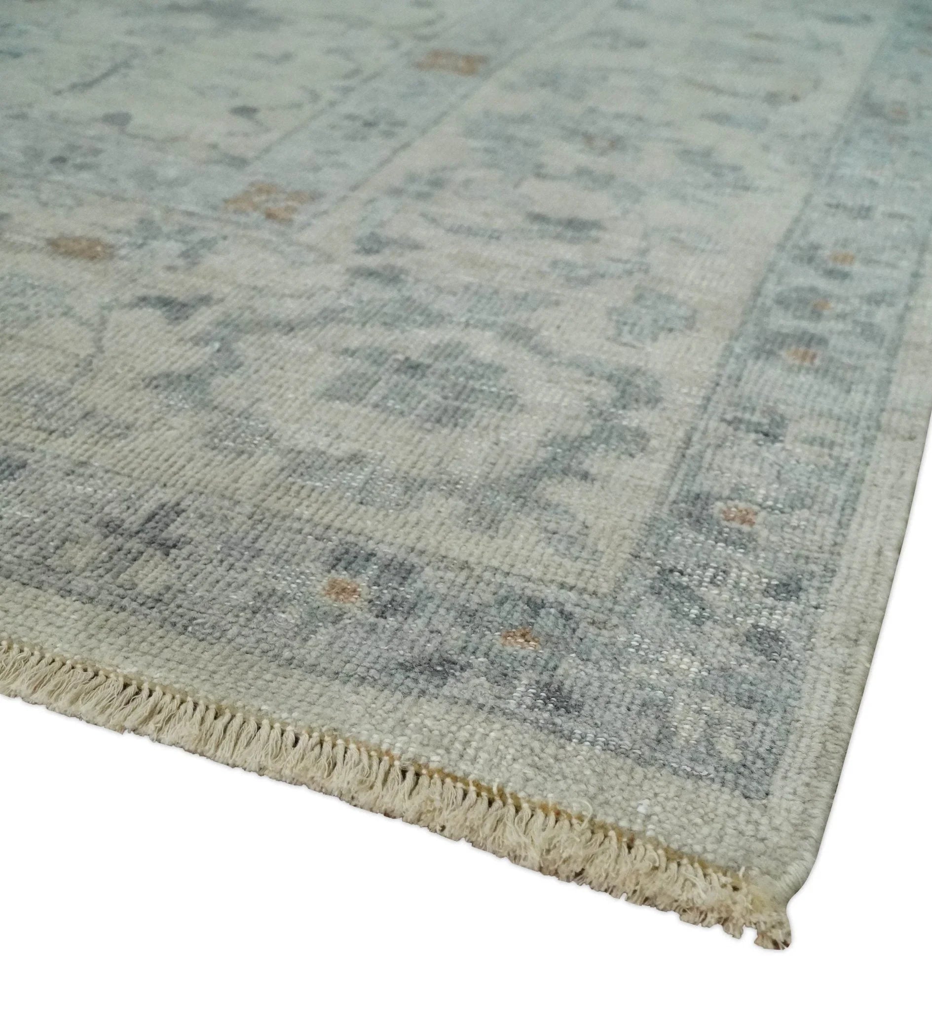 Antique Distressed look Beige and Charcoal Low Pile Multi Size Oushak wool Area Rug - The Mayfair Hall