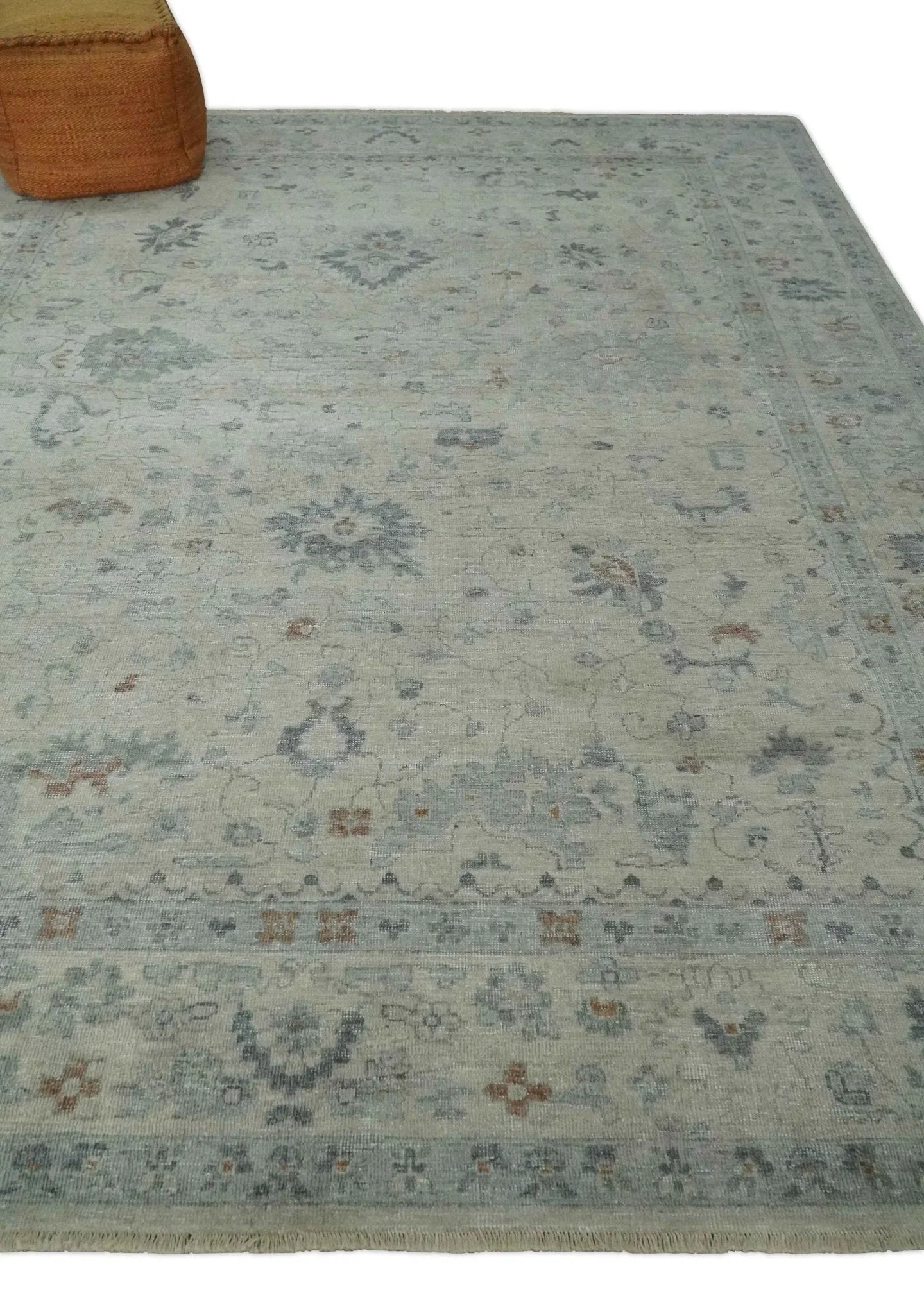 Antique Distressed look Beige and Charcoal Low Pile Multi Size Oushak wool Area Rug - The Mayfair Hall