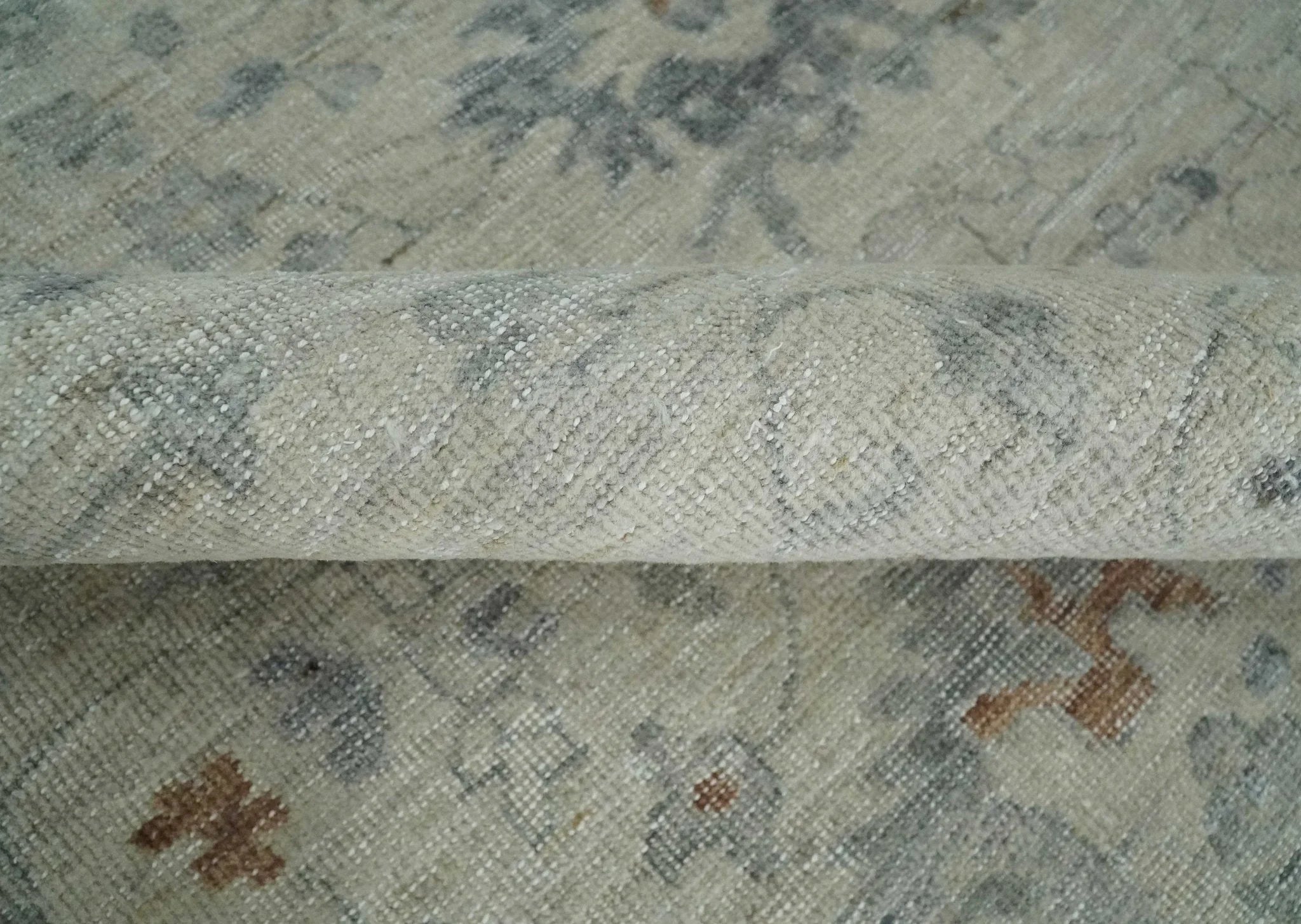 Antique Distressed look Beige and Charcoal Low Pile Multi Size Oushak wool Area Rug - The Mayfair Hall