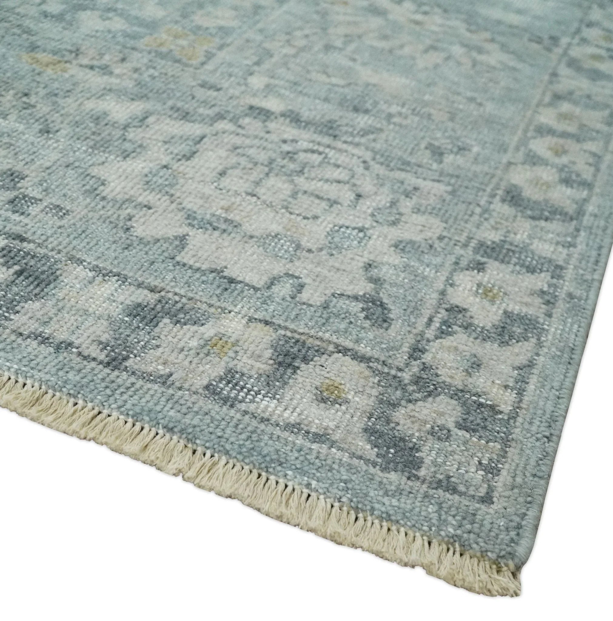 Antique Distressed Look Gray and Silver Low Pile Multi Size Oushak wool Area Rug - The Mayfair Hall