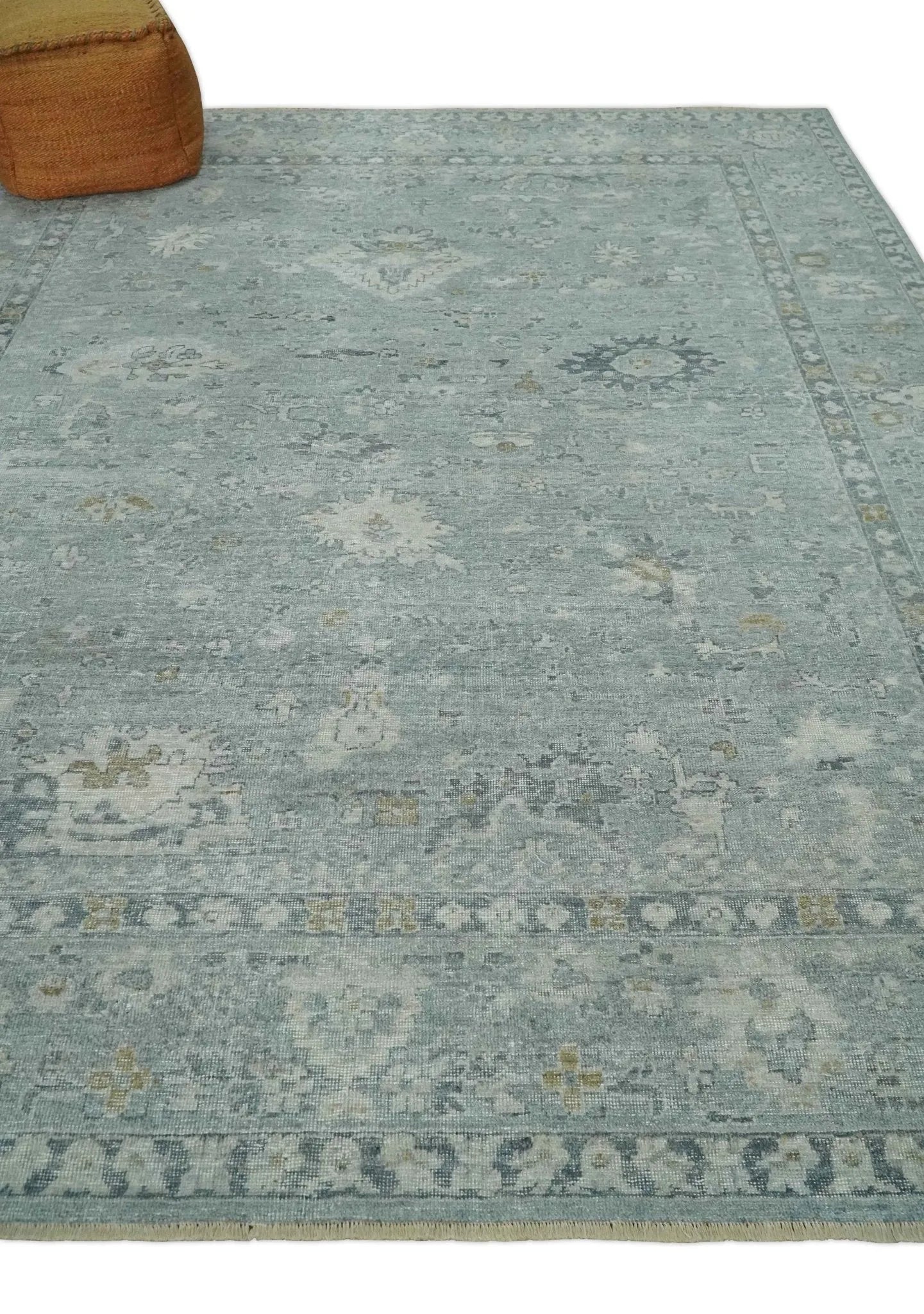 Antique Distressed Look Gray and Silver Low Pile Multi Size Oushak wool Area Rug - The Mayfair Hall