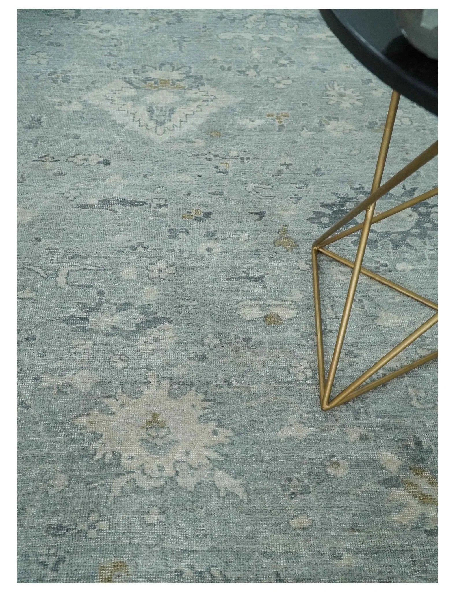 Antique Distressed Look Gray and Silver Low Pile Multi Size Oushak wool Area Rug - The Mayfair Hall