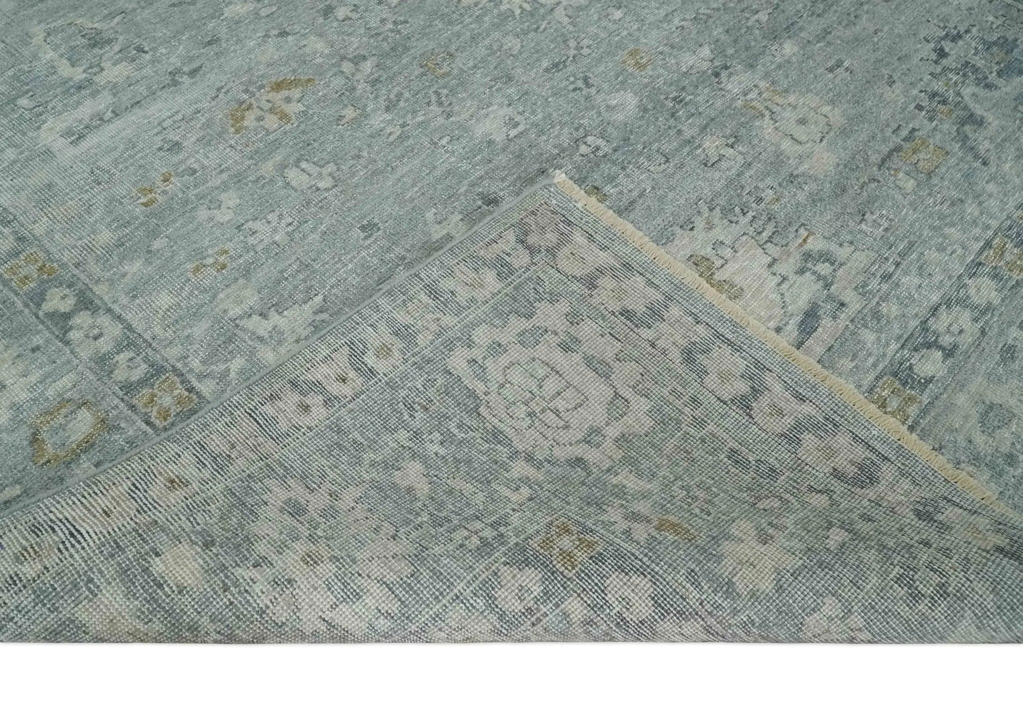 Antique Distressed Look Gray and Silver Low Pile Multi Size Oushak wool Area Rug - The Mayfair Hall