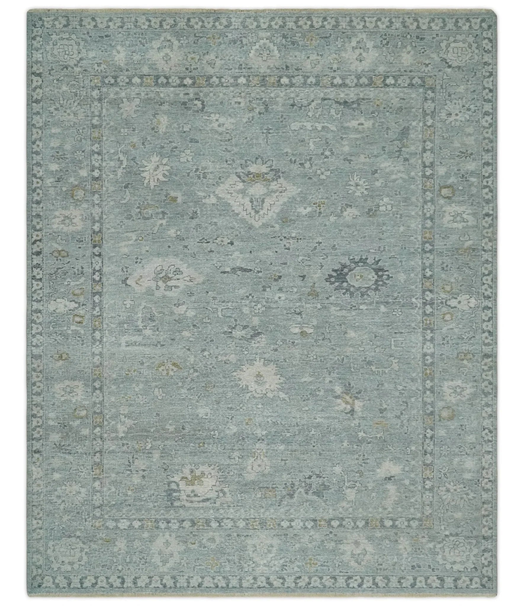 Antique Distressed Look Gray and Silver Low Pile Multi Size Oushak wool Area Rug - The Mayfair Hall