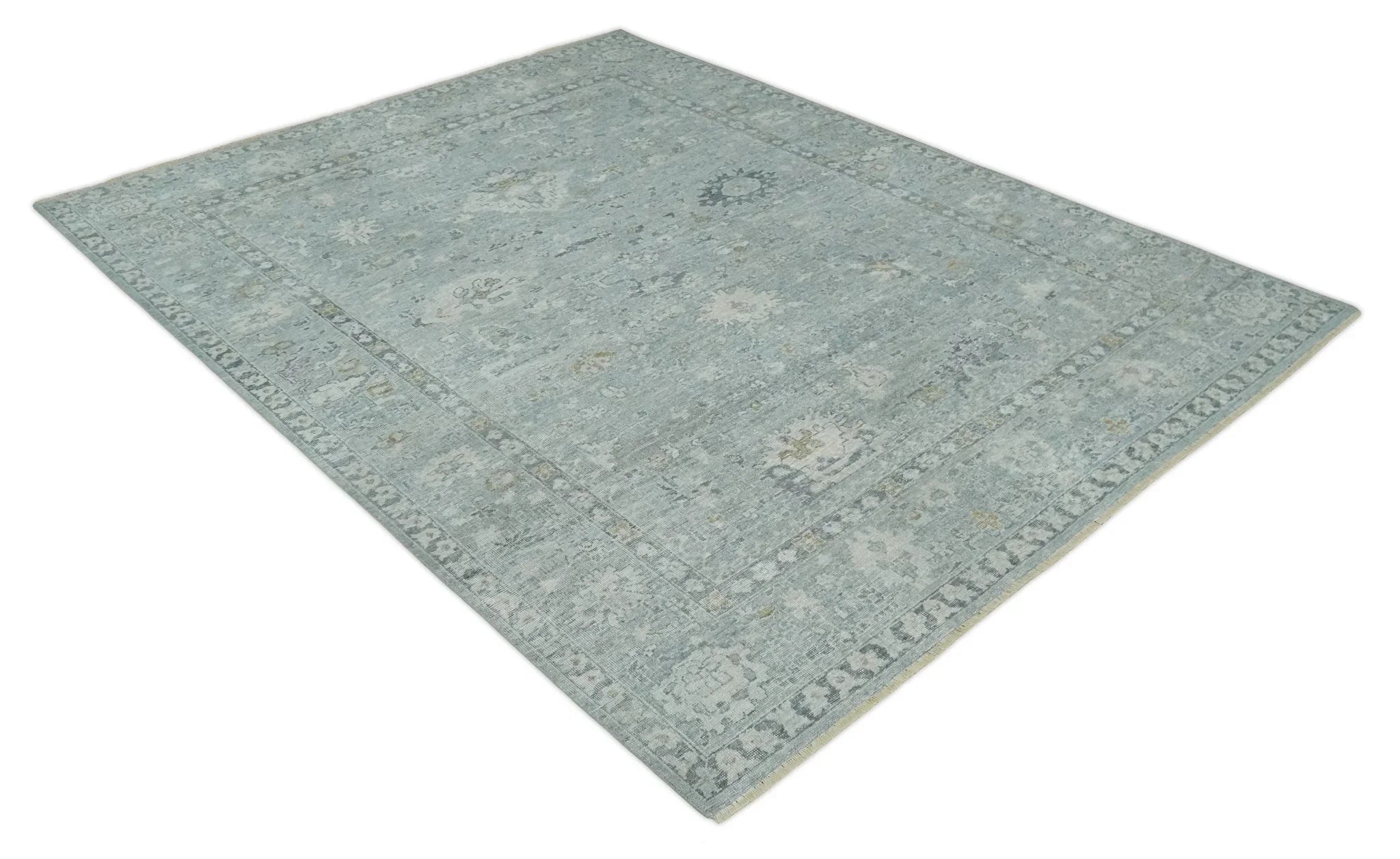 Antique Distressed Look Gray and Silver Low Pile Multi Size Oushak wool Area Rug - The Mayfair Hall