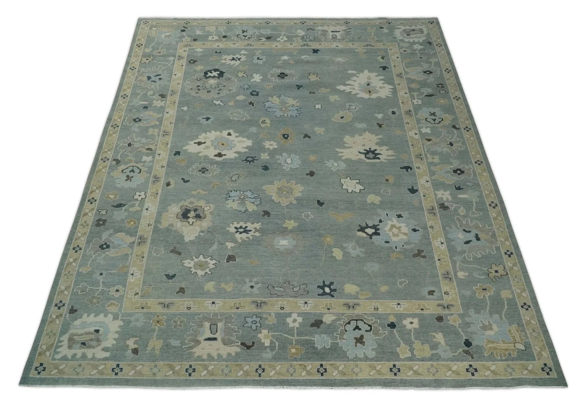 Antique Finish Multi Size Hand Knotted Oushak Silver and Beige Traditional Area Rug - The Rug Decor