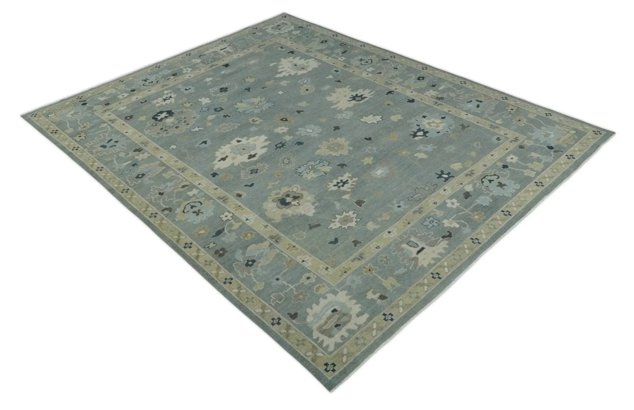 Antique Finish Multi Size Hand Knotted Oushak Silver and Beige Traditional Area Rug - The Rug Decor