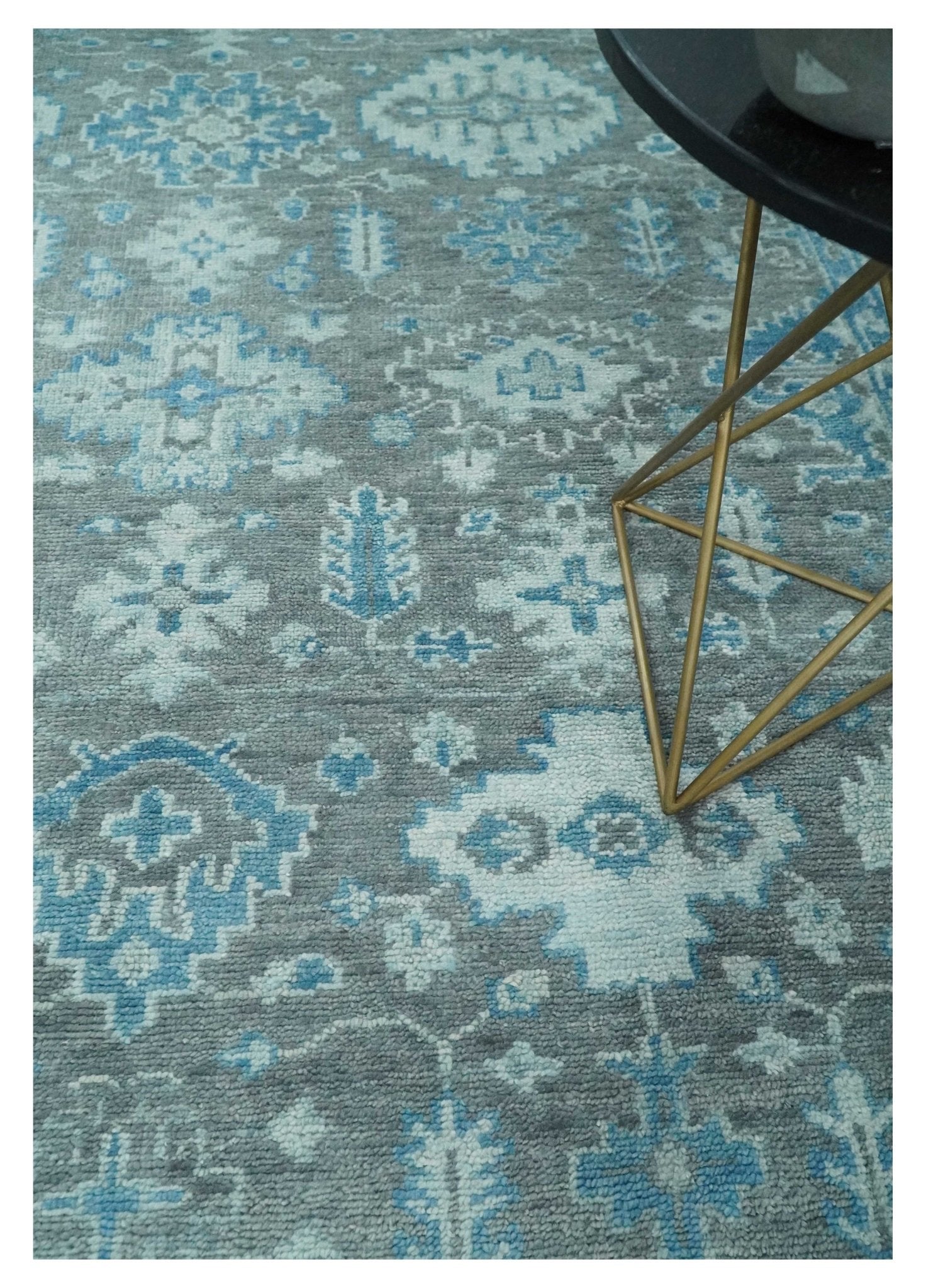 Antique Gray and Blue Hand Knotted 8x10 Oushak Turkish Wool Area Rug | TRD2792 - The Rug Decor