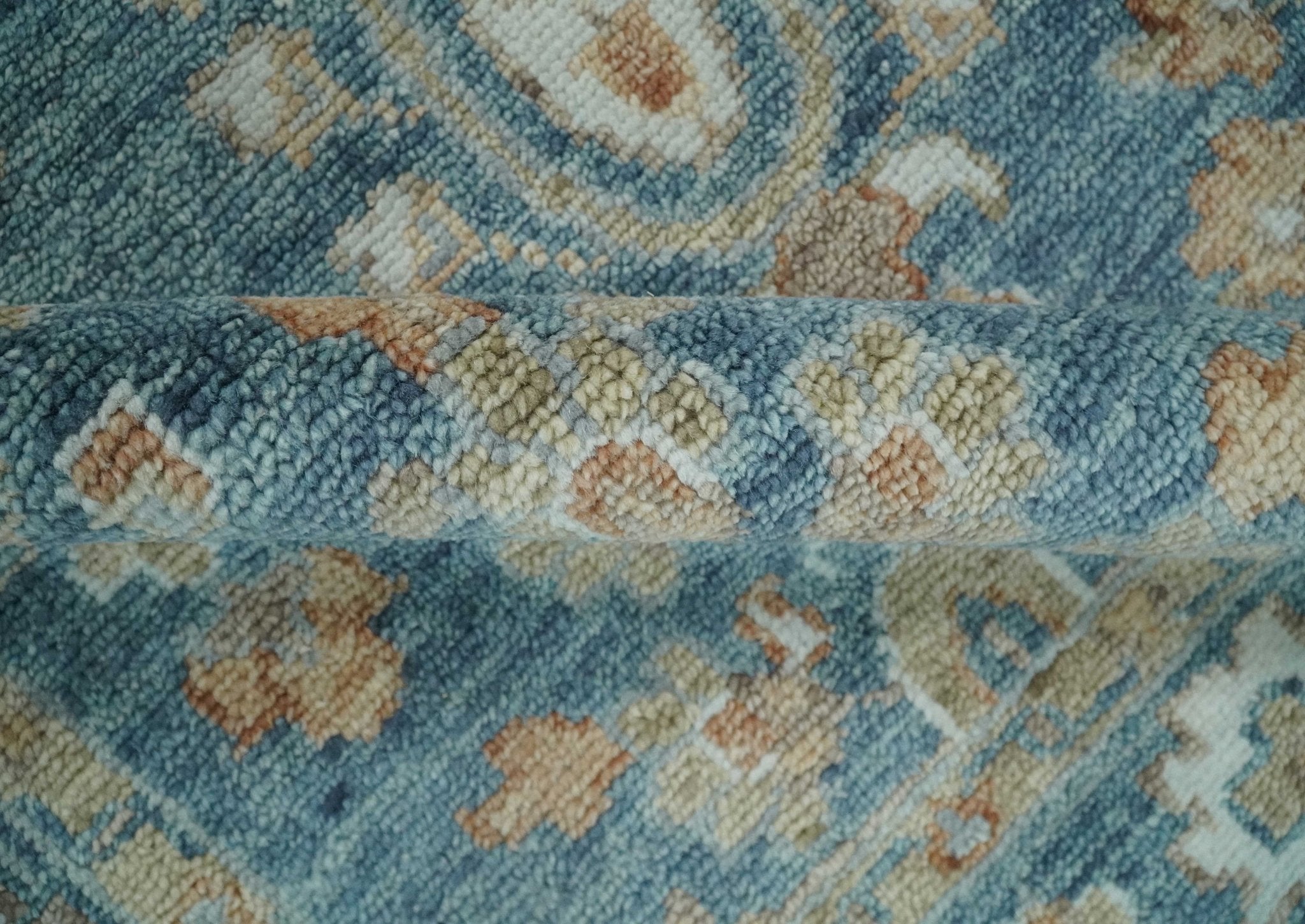 Antique Hand Knotted 8x10 Blue, Beige and Rust Traditional Oushak Wool Rug | TRD2782810S