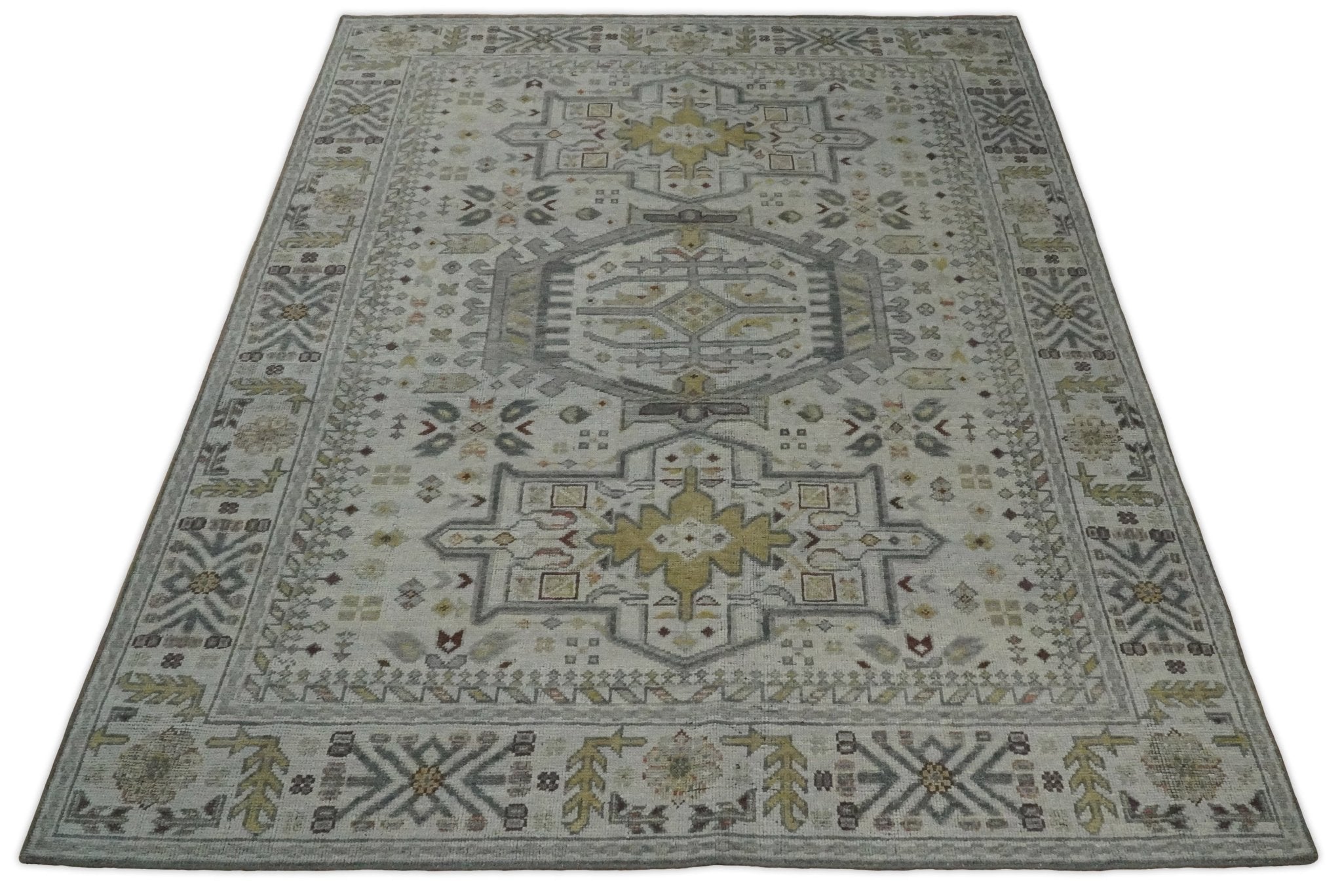 Antique Hand Knotted 8x10 Gray and Silver Traditional Medallion Area Rug | TRD2388 - The Rug Decor