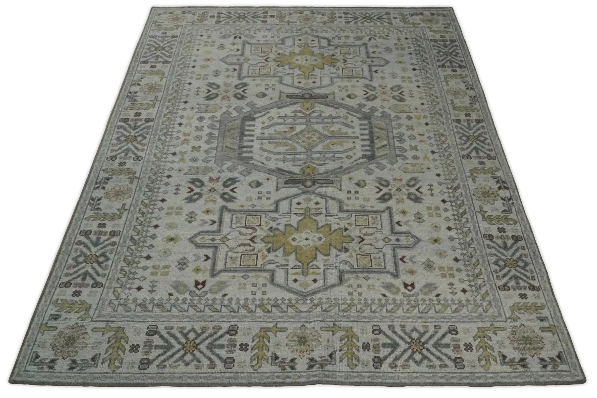 Antique Hand Knotted 8x10 Gray and Silver Traditional Medallion Area Rug | TRD2388 - The Rug Decor