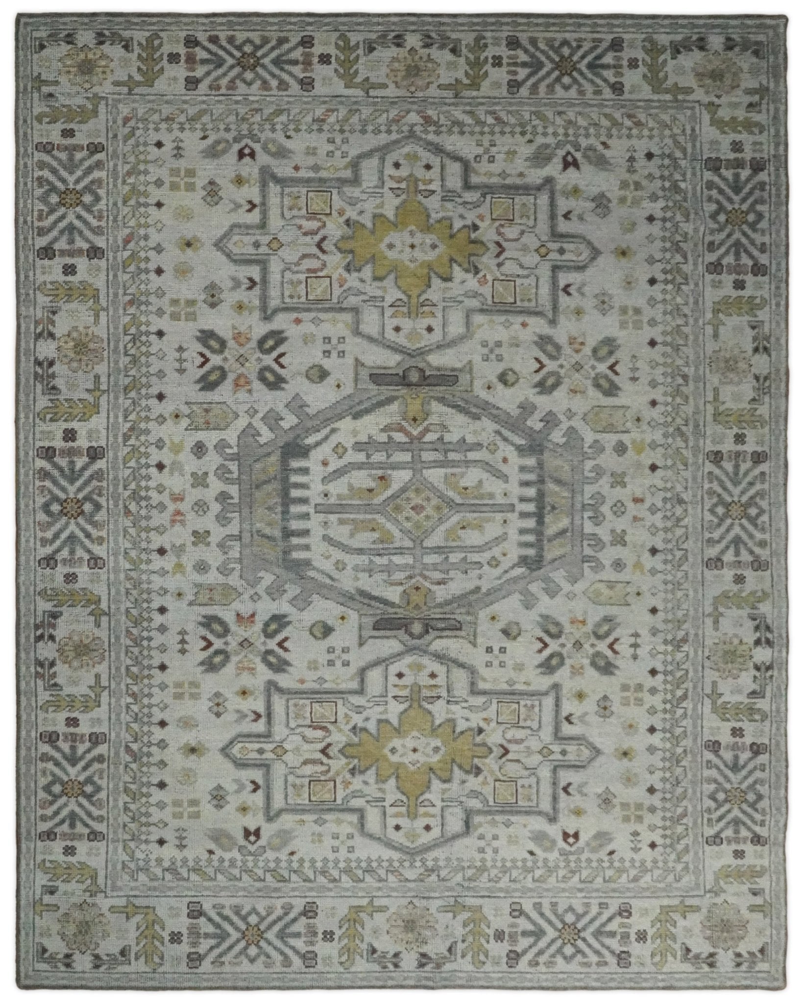 Antique Hand Knotted 8x10 Gray and Silver Traditional Medallion Area Rug | TRD2388 - The Rug Decor
