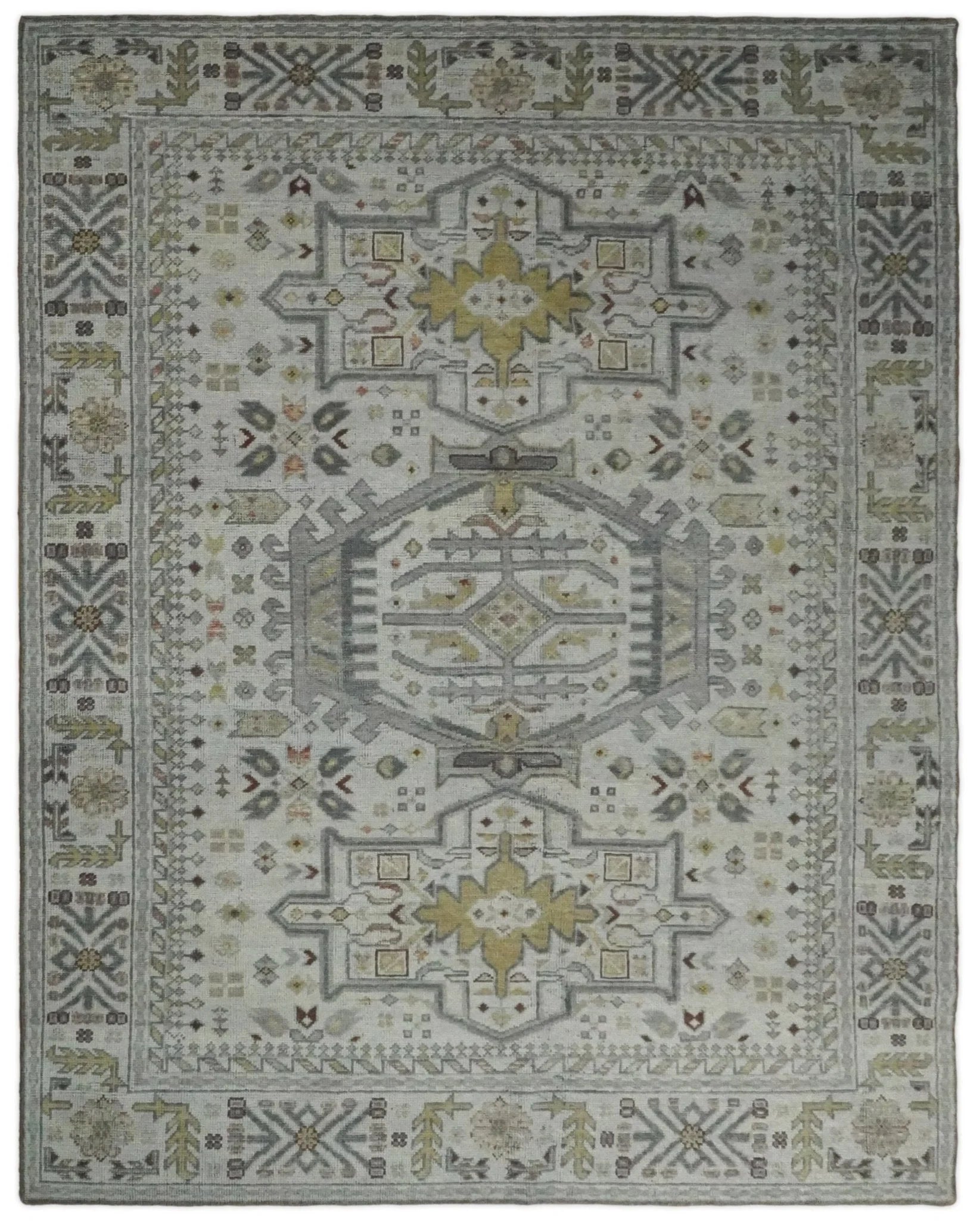 Antique Hand Knotted 8x10 Gray and Silver Traditional Medallion Area Rug | TRD2388 - The Rug Decor