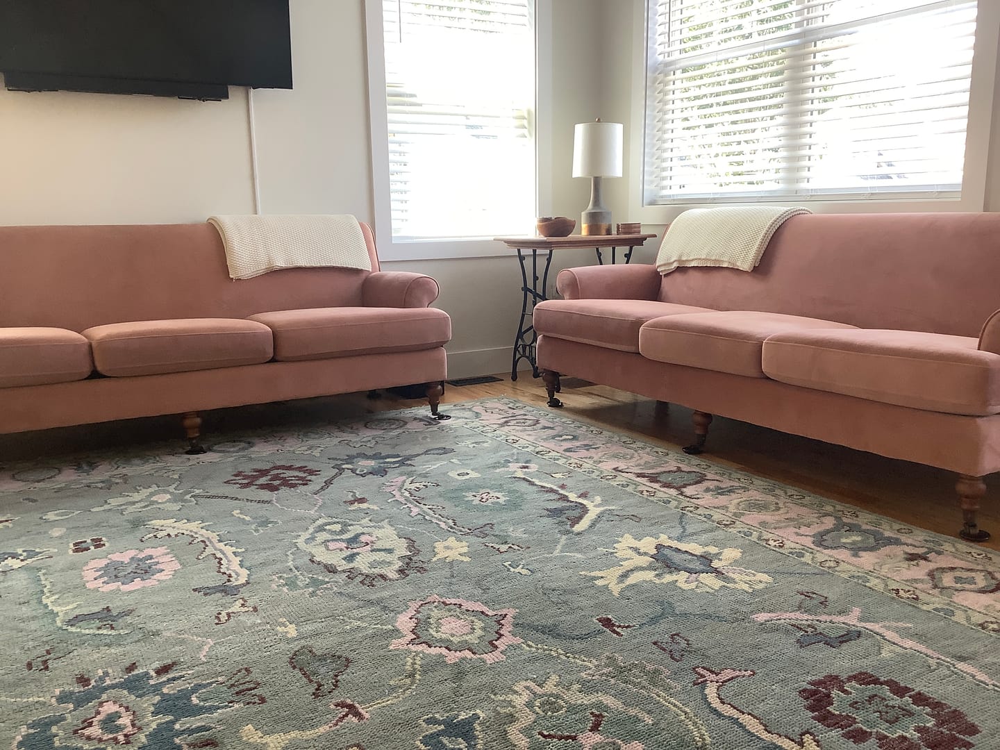 Antique Hand Knotted Green and Pink Traditional Oushak Multi Size Wool Area Rug - The Rug Decor