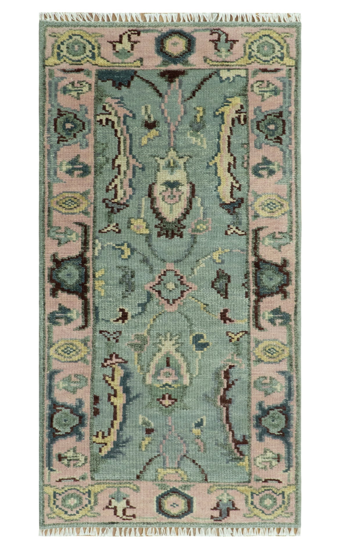 Antique Hand Knotted Green and Pink Traditional Oushak Multi Size Wool Area Rug - The Rug Decor