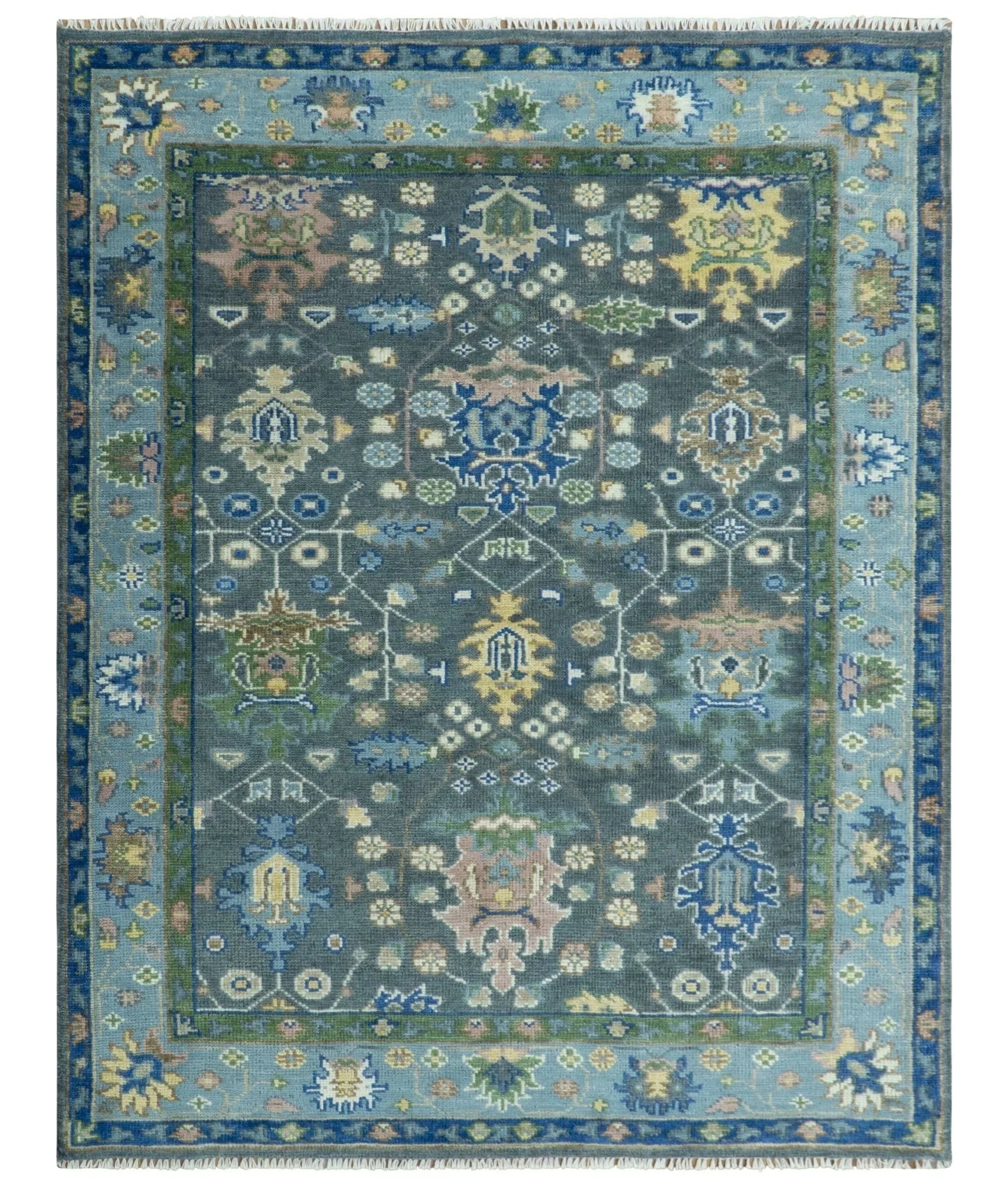 Antique Hand Knotted Green, Moss, and Blue Traditional Turkish Vintage Oushak Custom Made Wool Area Rug