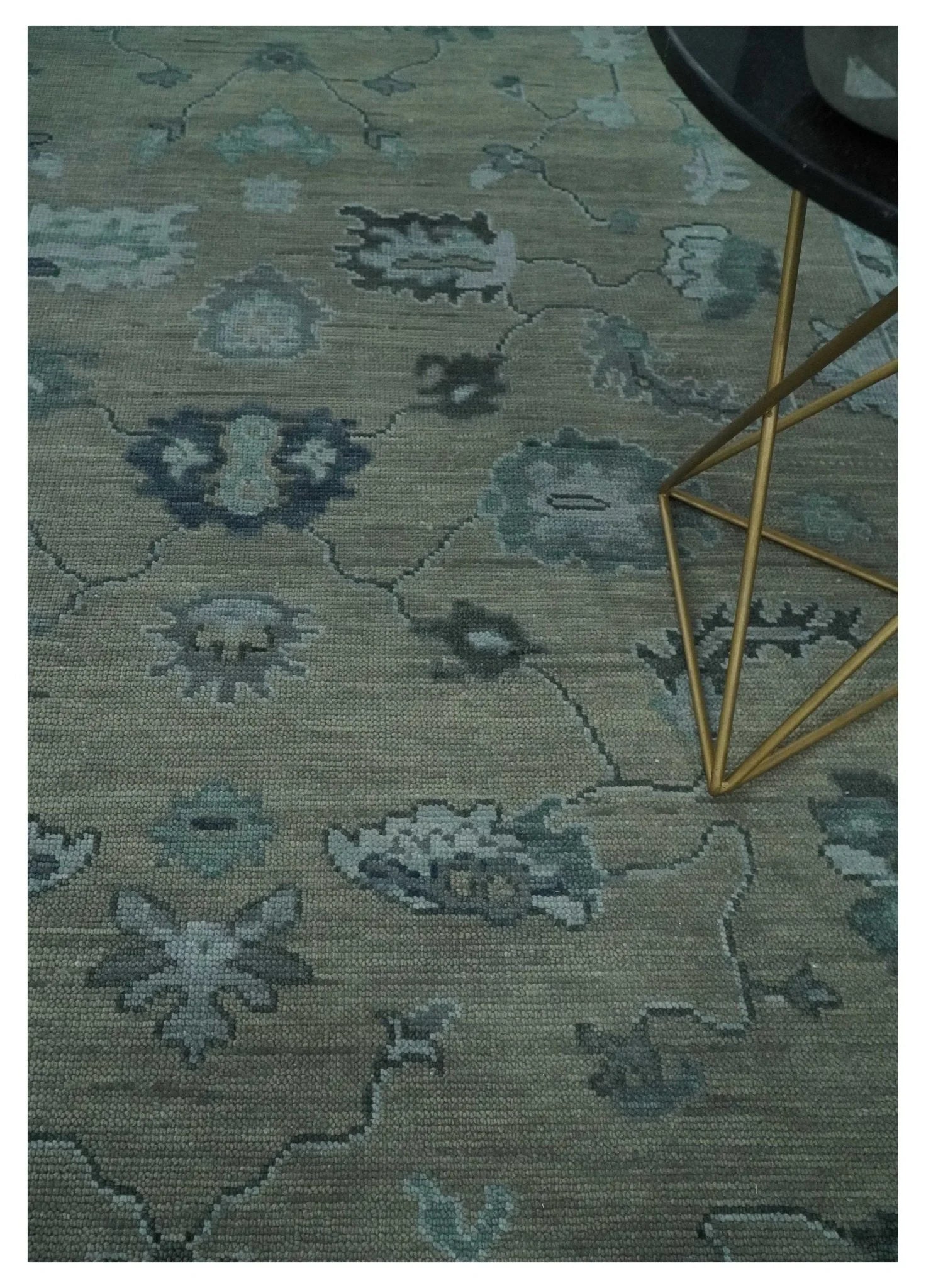 Antique Hand Knotted Oushak Beige, Charcoal and Silver Traditional Area Rug - The Rug Decor