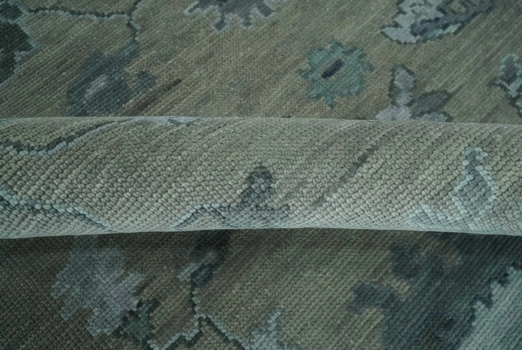 Antique Hand Knotted Oushak Beige, Charcoal and Silver Traditional Area Rug - The Rug Decor