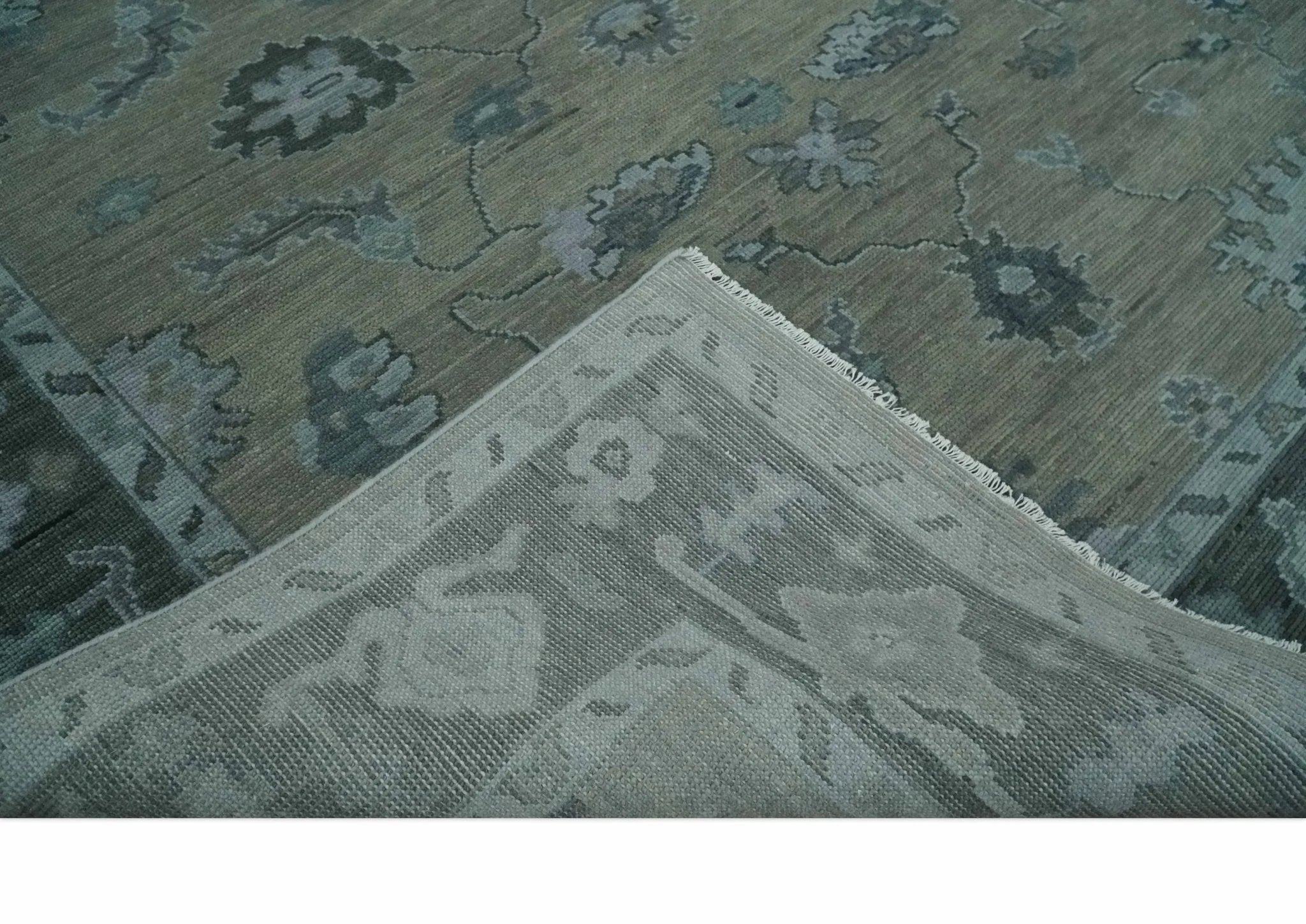 Antique Hand Knotted Oushak Beige, Charcoal and Silver Traditional Area Rug - The Rug Decor