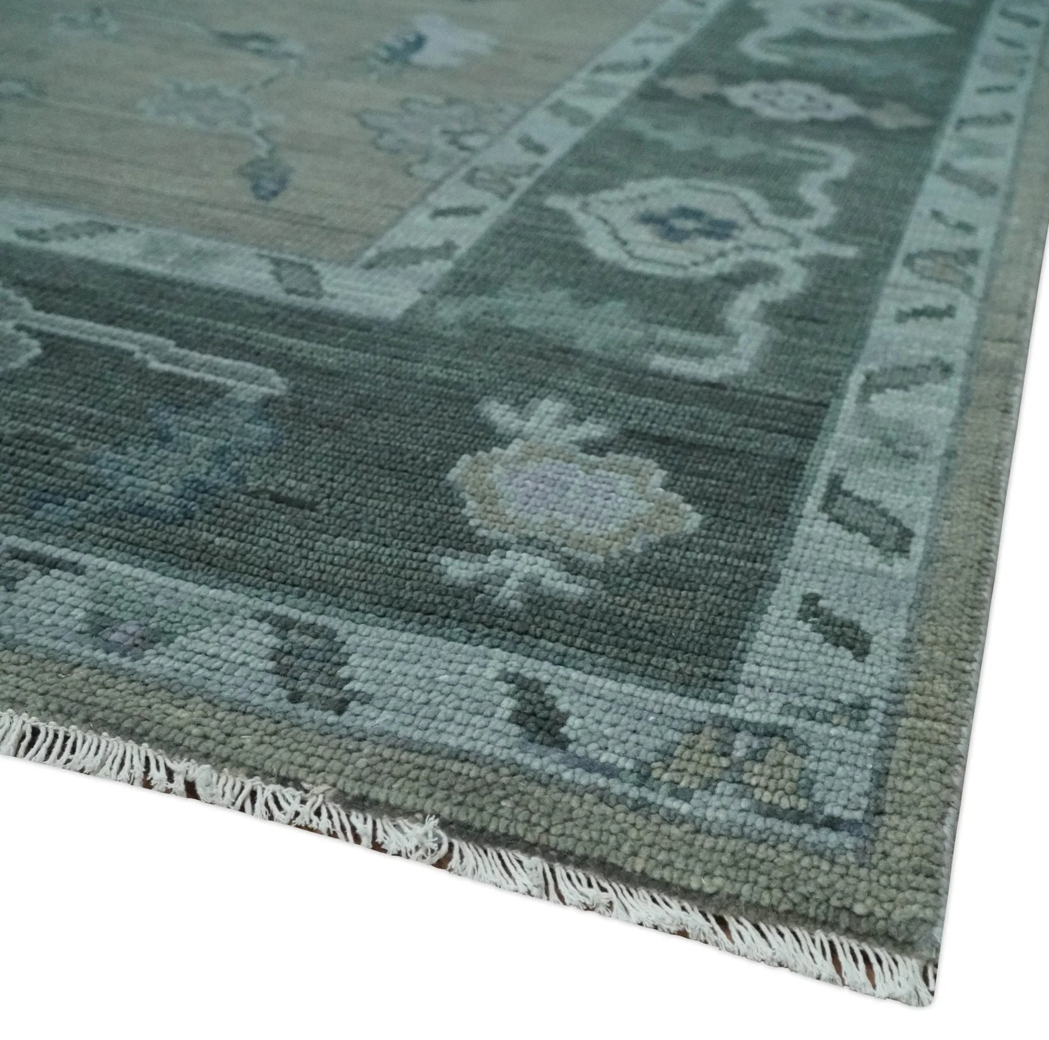 Antique Hand Knotted Oushak Beige, Charcoal and Silver Traditional Area Rug - The Rug Decor
