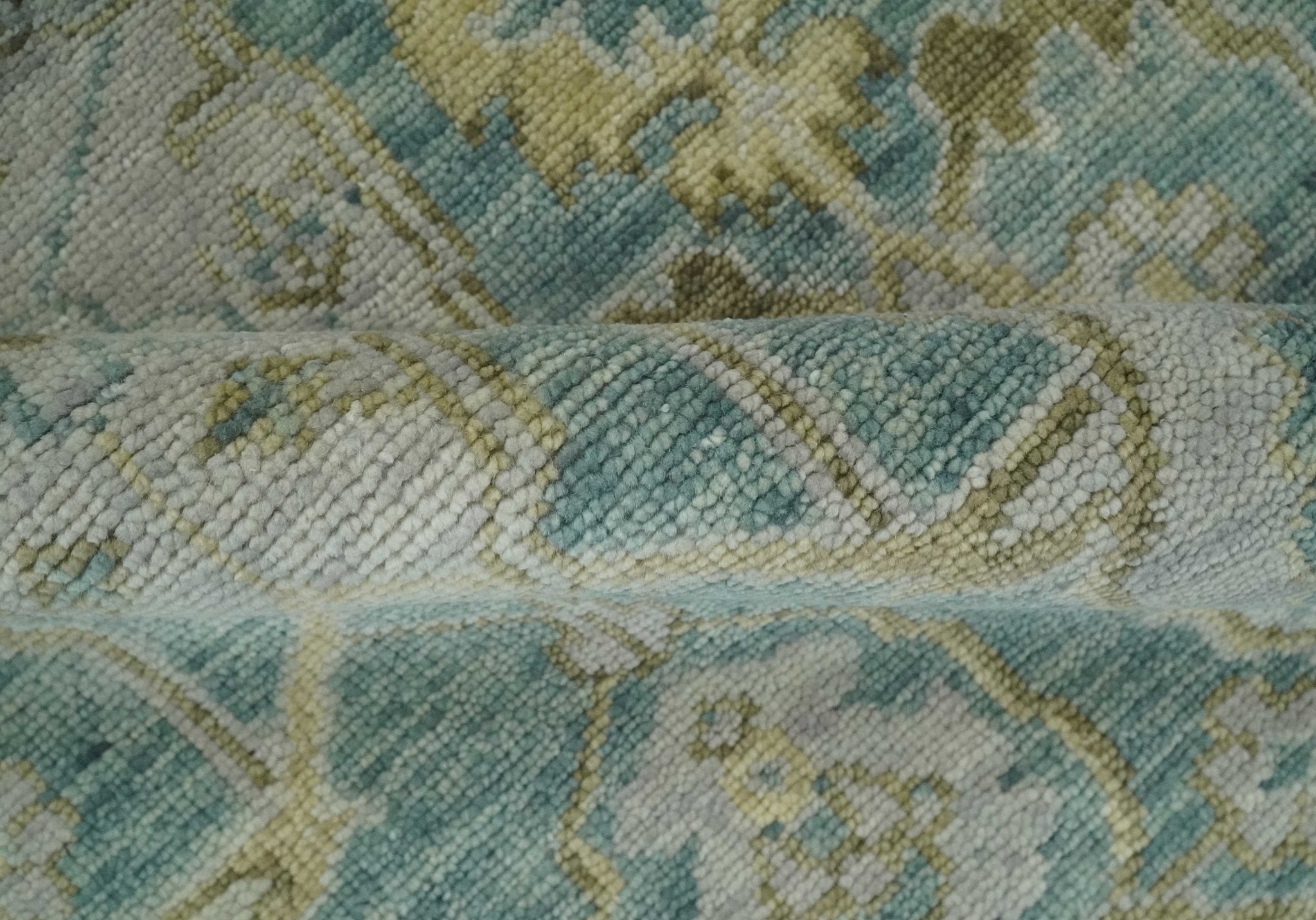 Hand Knotted Traditional Turkish Teal Oushak Wool Rug