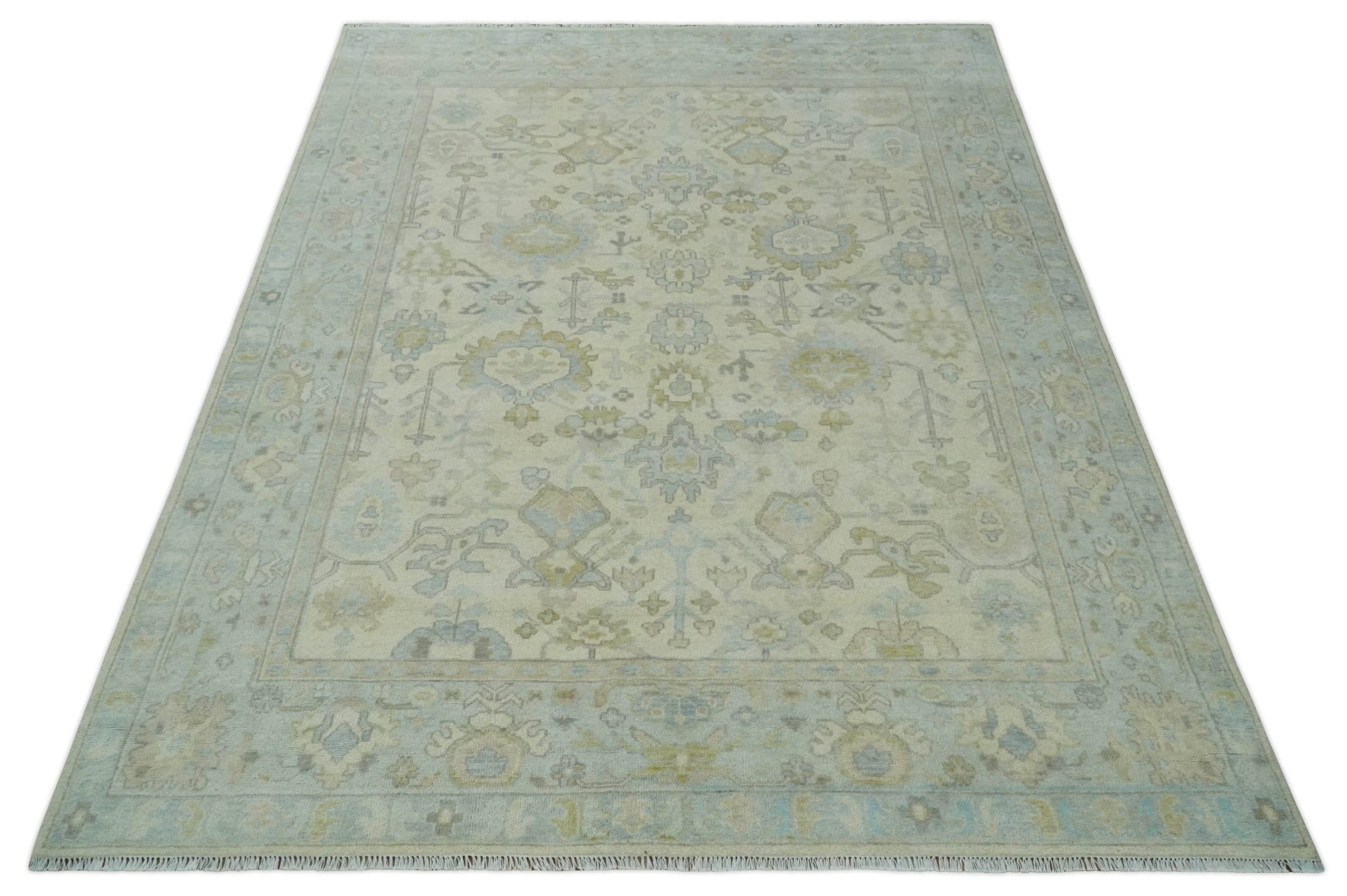 Antique look Beige and Gray Hand knotted Custom Made Oushak wool Area Rug - The Rug Decor