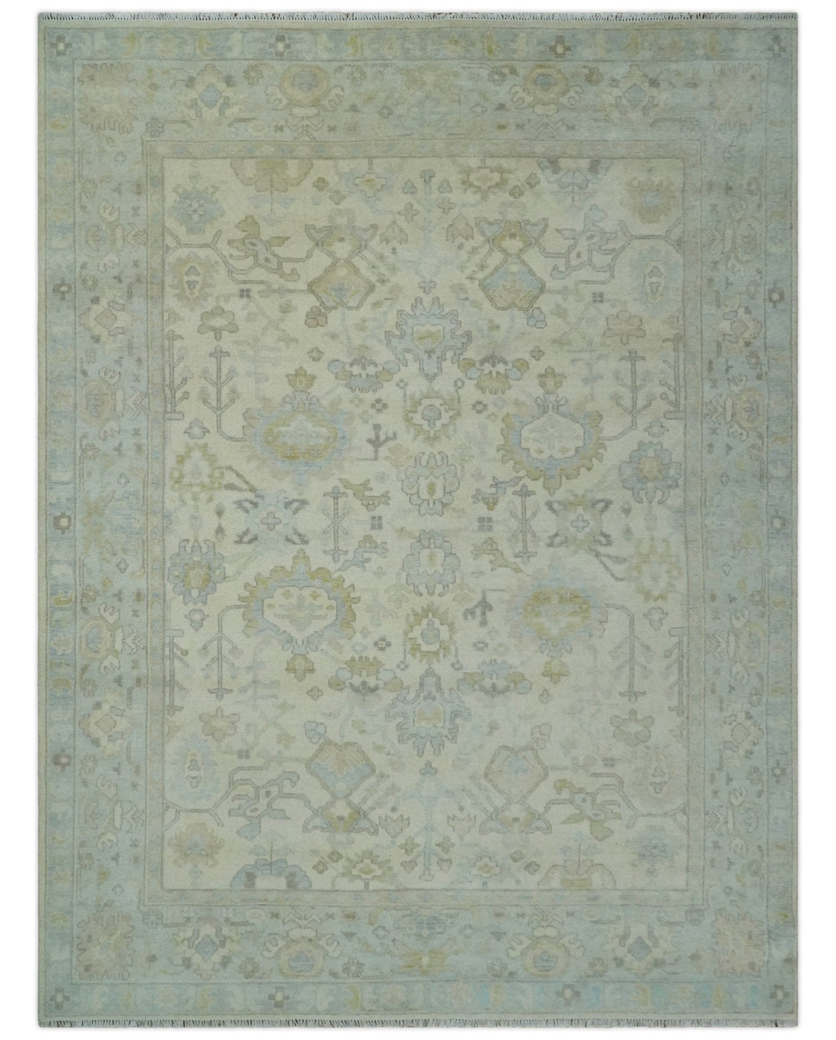 Antique look Beige and Gray Hand knotted Custom Made Oushak wool Area Rug - The Rug Decor