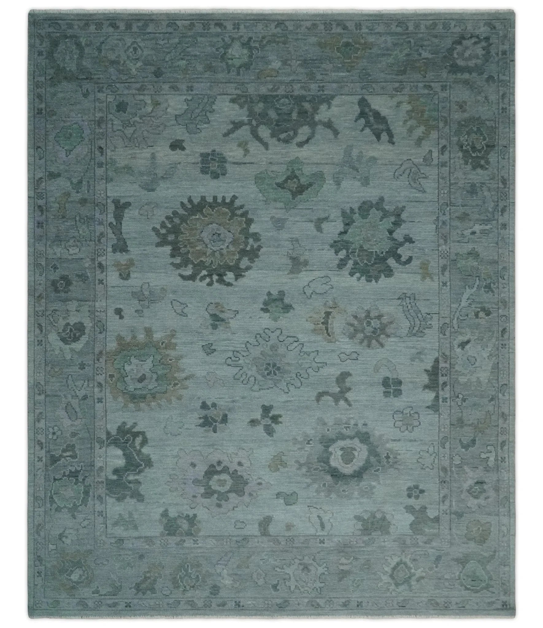 Antique look Bluish Gray Hand knotted Traditional Oushak Multi Size wool area Rug - The Rug Decor