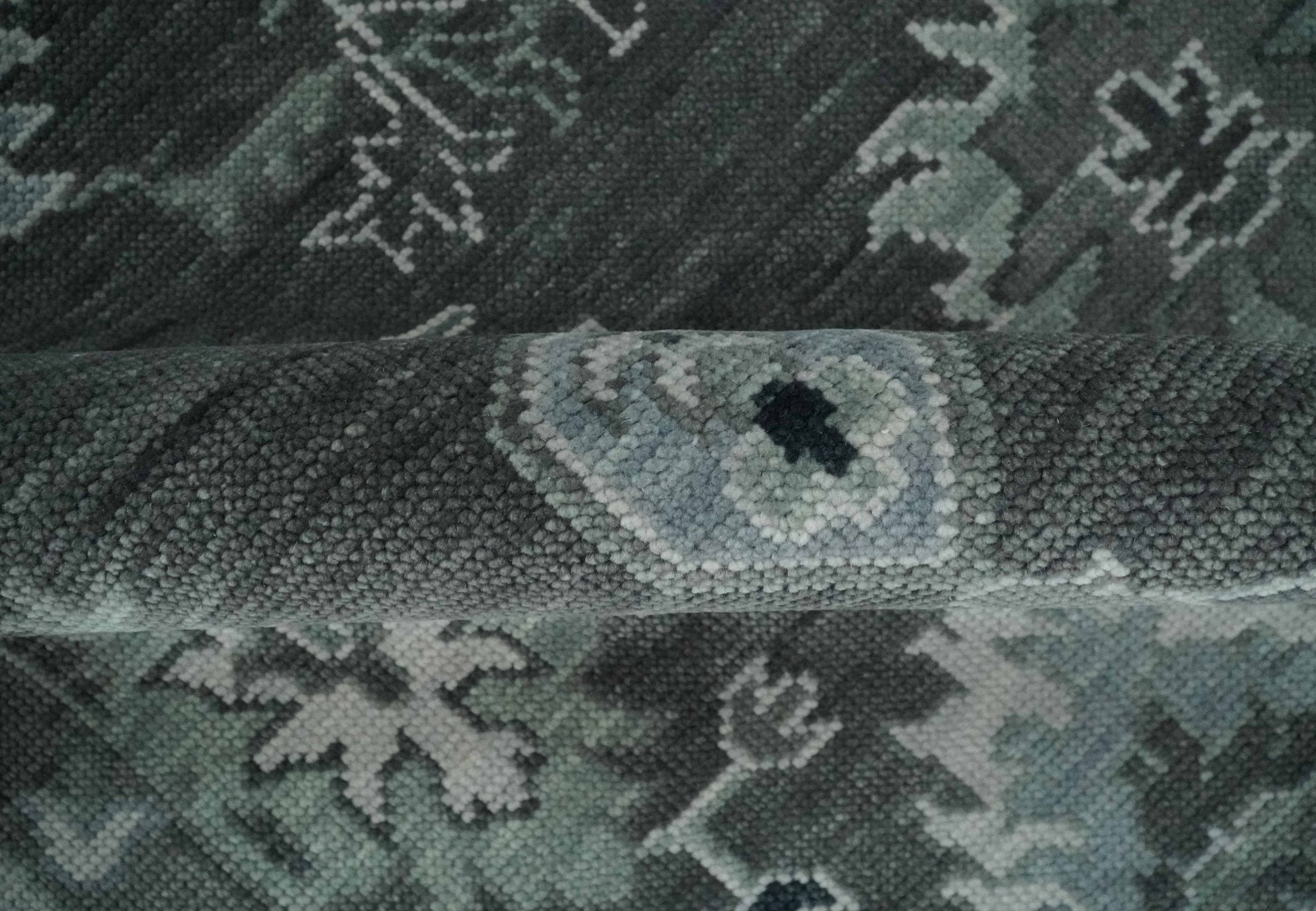 Antique look Charcoal, Ivory and Silver Hand knotted Traditional Oushak Custom Made wool Area Rug - The Rug Decor