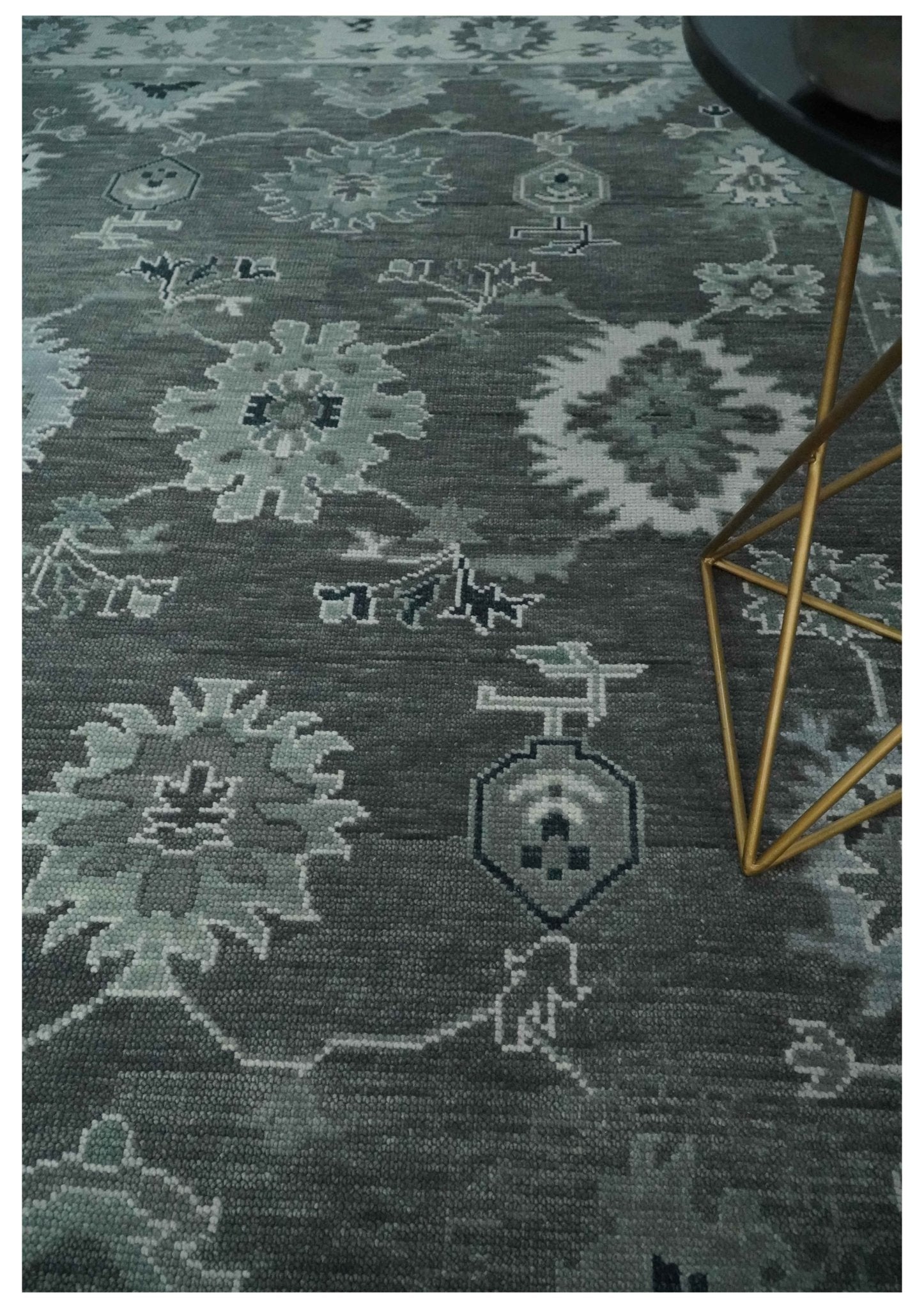 Antique look Charcoal, Ivory and Silver Hand knotted Traditional Oushak Custom Made wool Area Rug - The Rug Decor