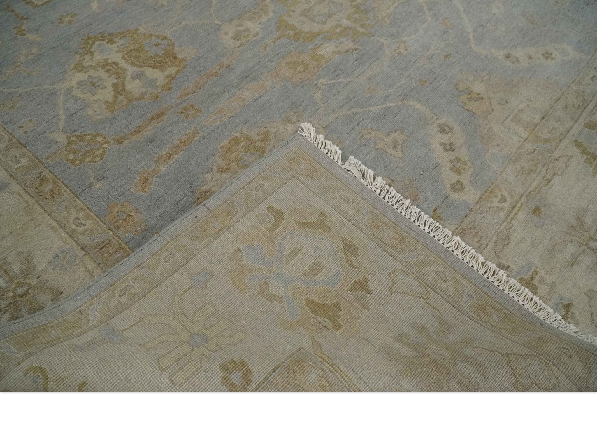 Antique look Gray, Beige and Olive Hand knotted Traditional Oushak 9x12 wool Area Rug
