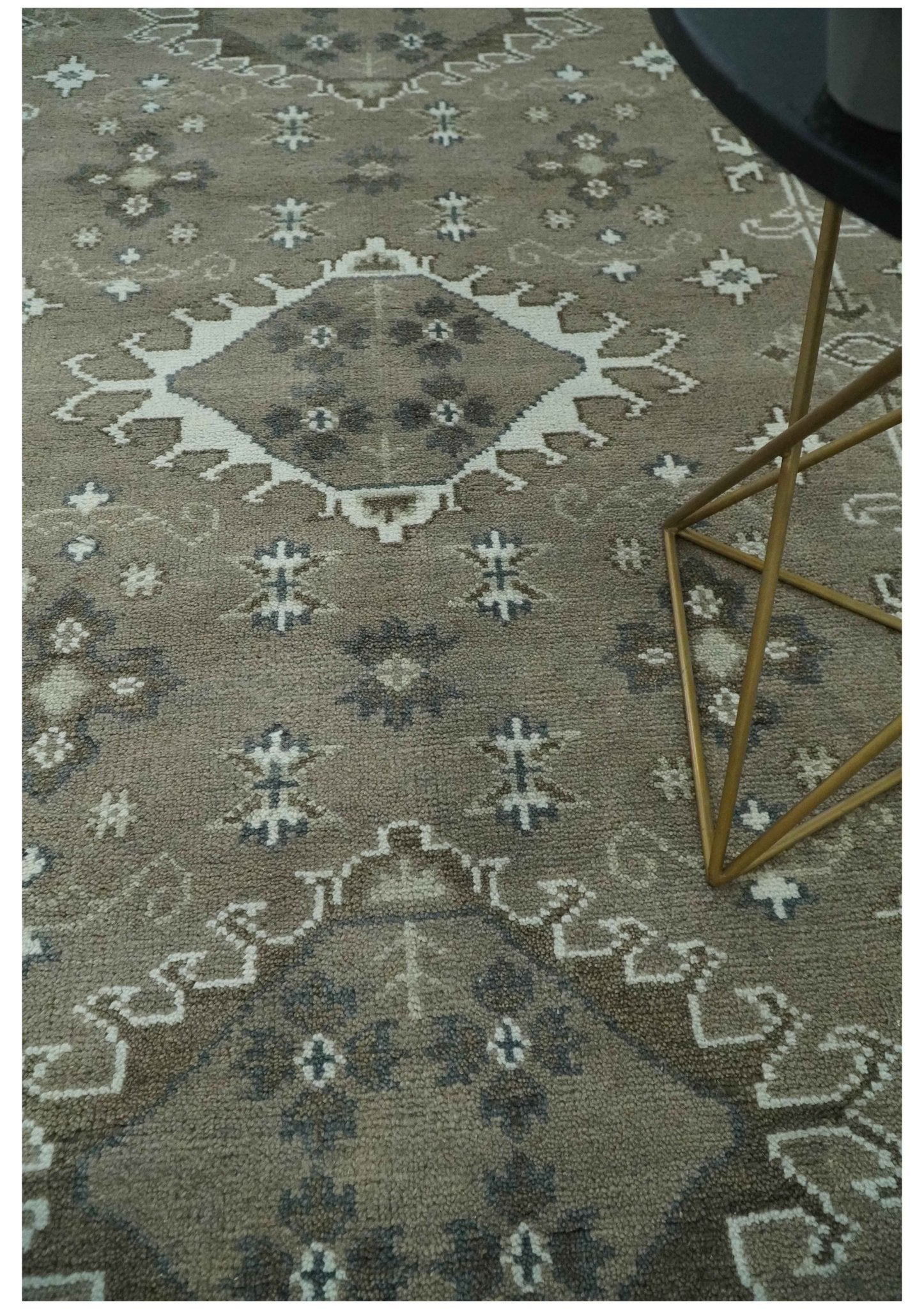 Antique look Grayish-Green and Ivory Hand Knotted Traditional Heriz Custom Made wool Area Rug - The Rug Decor