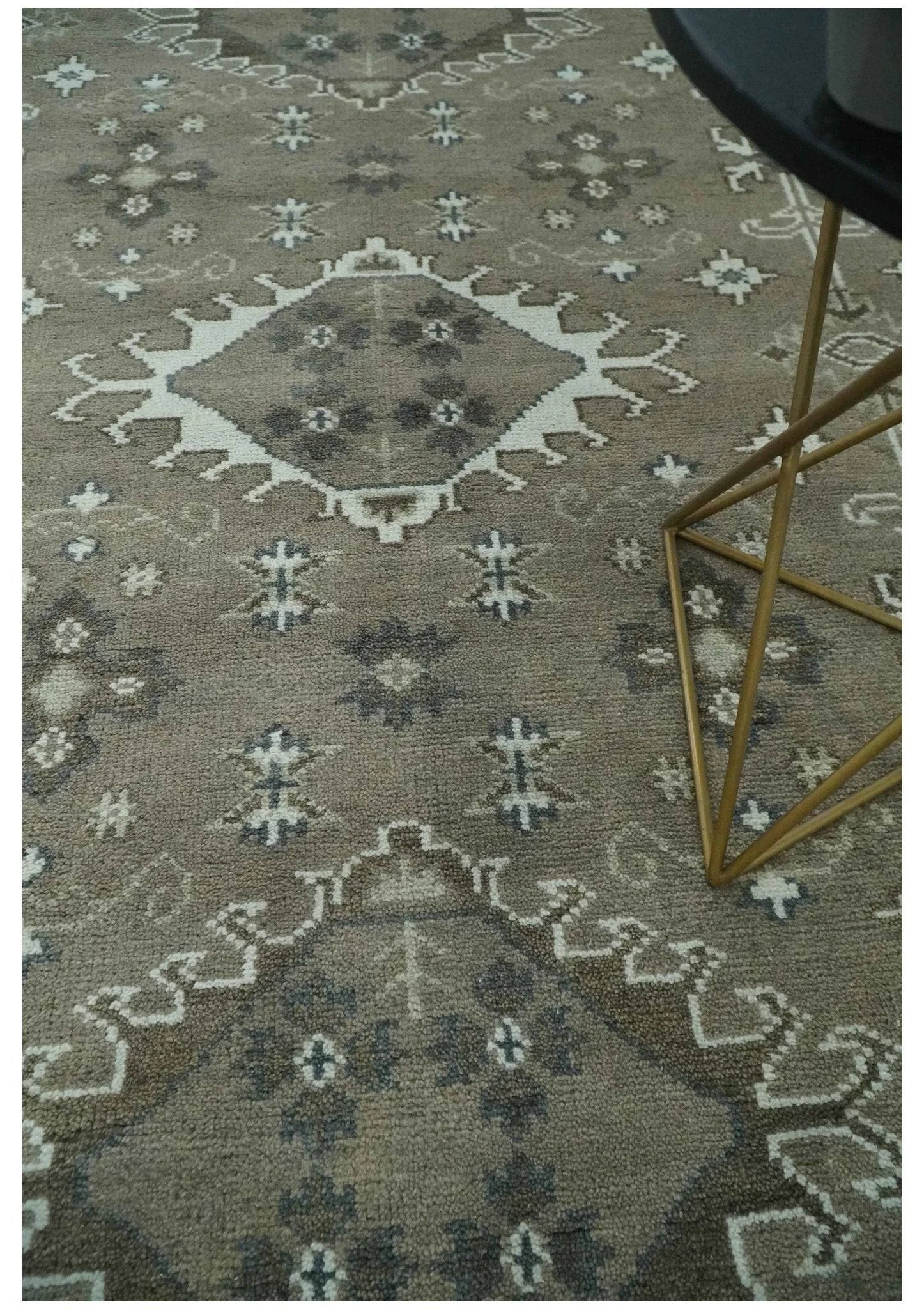 Antique look Grayish-Green and Ivory Hand Knotted Traditional Heriz Custom Made wool Area Rug - The Rug Decor
