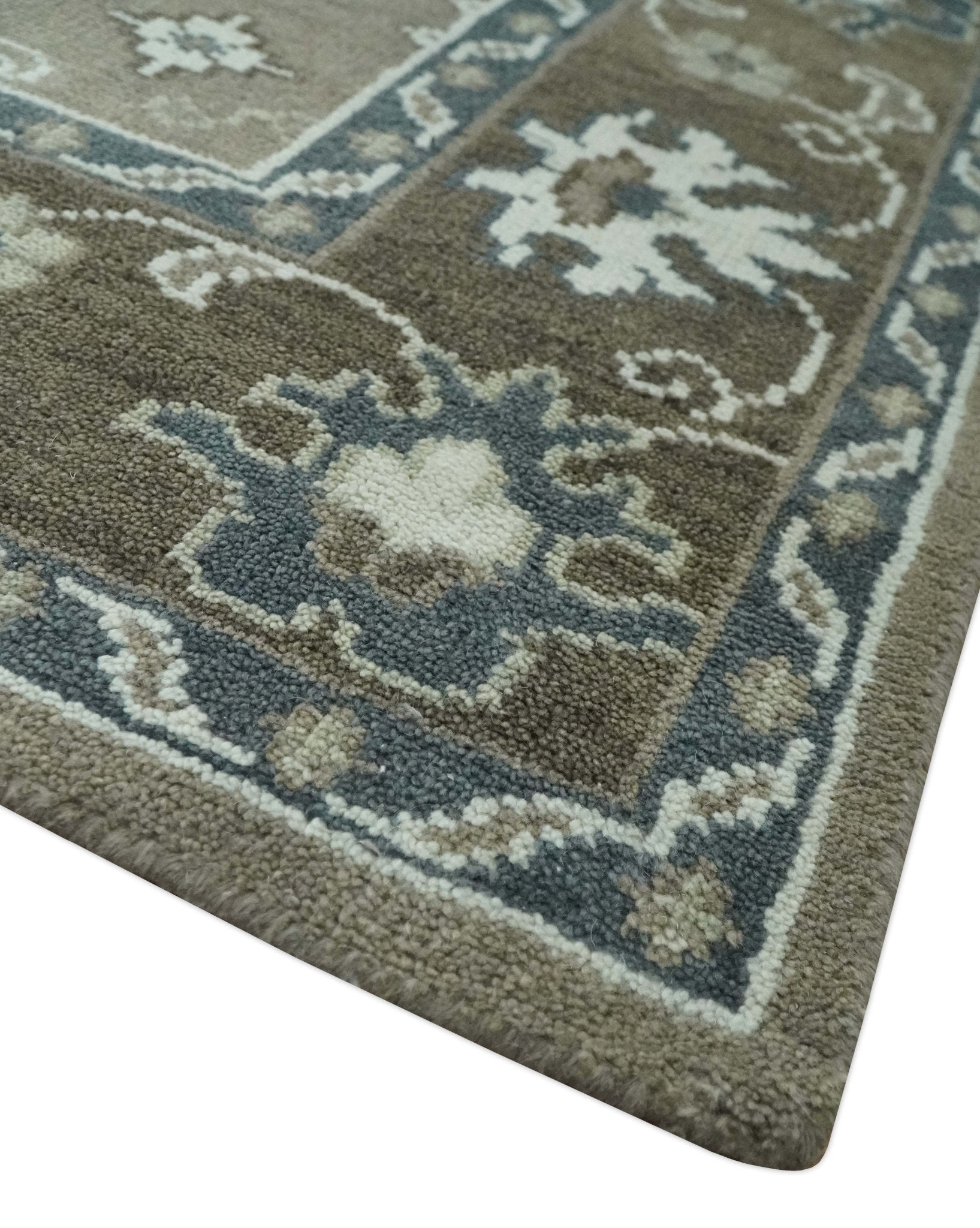 Antique look Grayish-Green and Ivory Hand Knotted Traditional Heriz Custom Made wool Area Rug - The Rug Decor