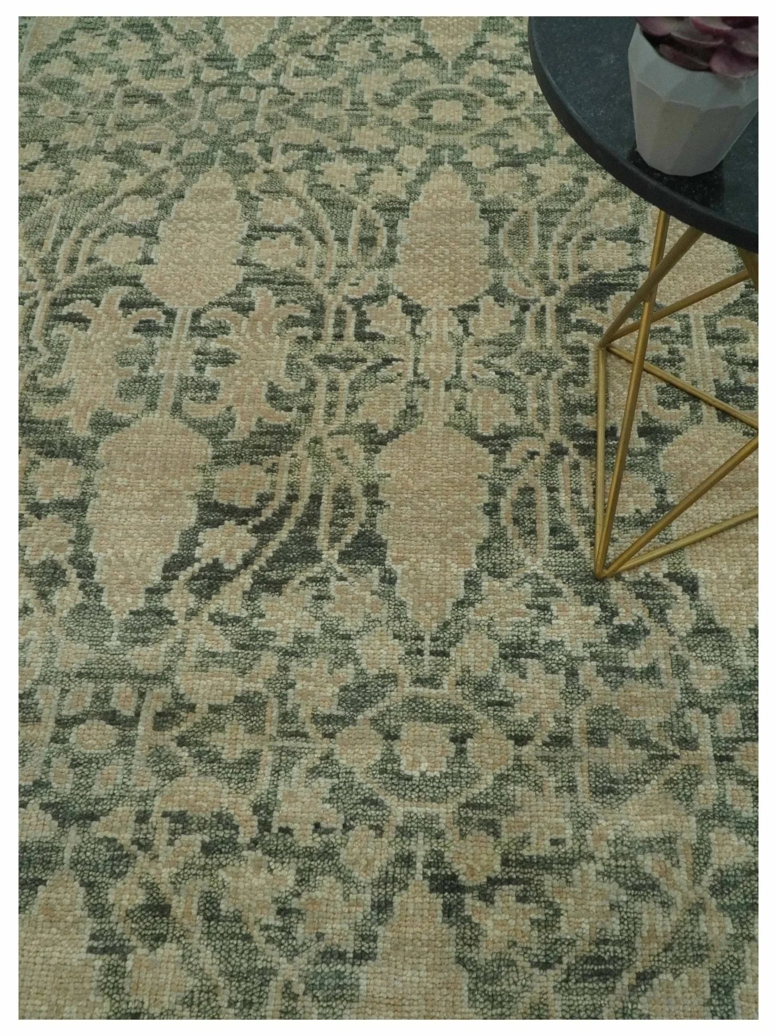 Antique look vintage style Green, Beige and Brown traditional Hand Knotted Multi Size wool rug - The Rug Decor