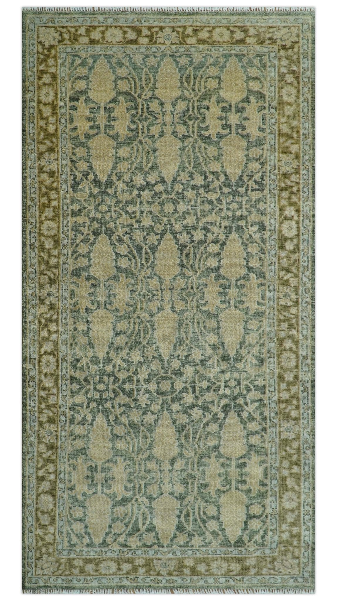 Antique look vintage style Green, Beige and Brown traditional Hand Knotted Multi Size wool rug - The Rug Decor
