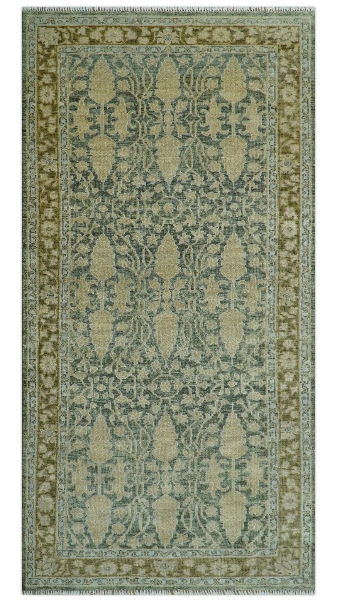 Antique look vintage style Green, Beige and Brown traditional Hand Knotted Multi Size wool rug - The Rug Decor