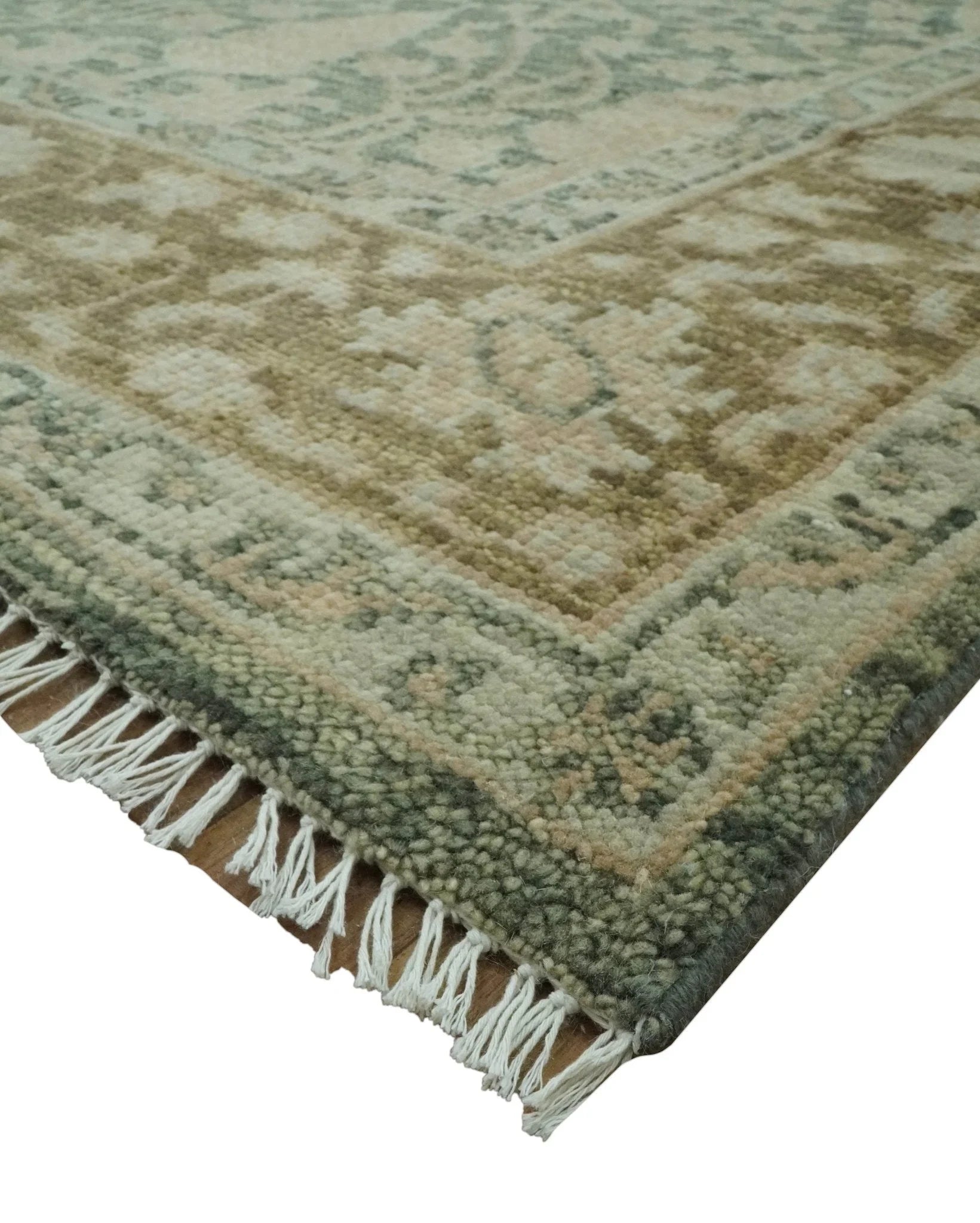 Antique look vintage style Green, Beige and Brown traditional Hand Knotted Multi Size wool rug - The Rug Decor