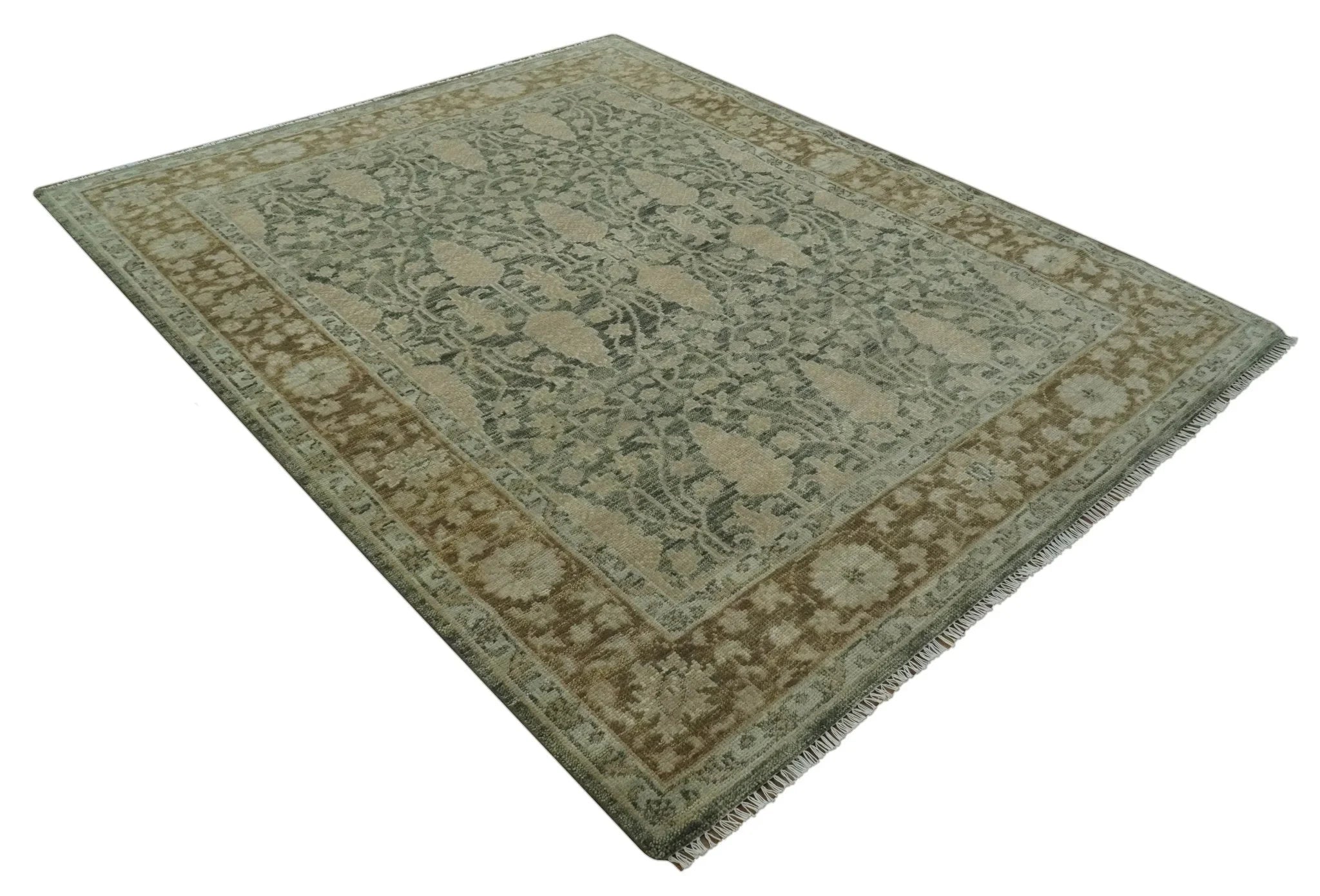 Antique look vintage style Green, Beige and Brown traditional Hand Knotted Multi Size wool rug - The Rug Decor