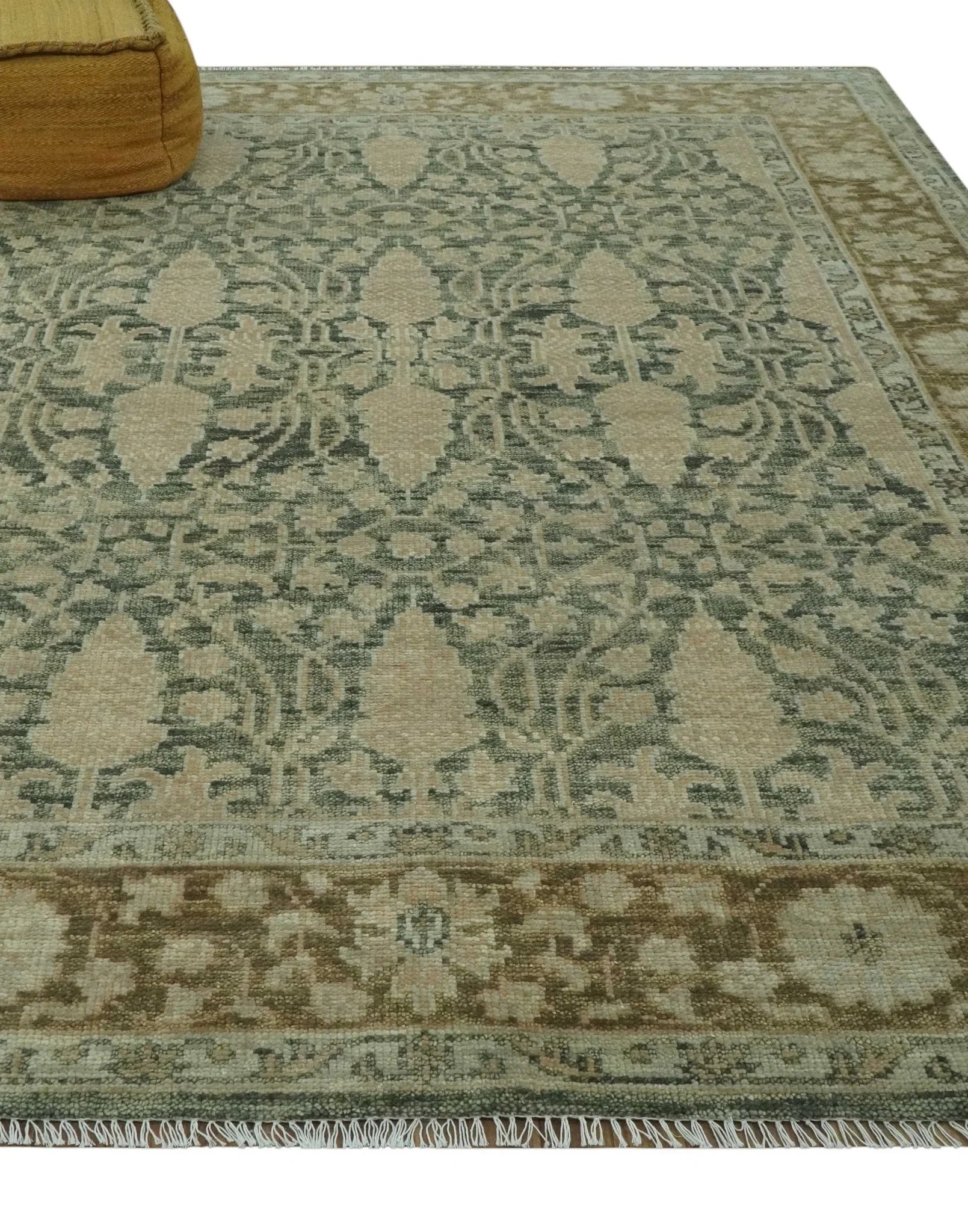 Antique look vintage style Green, Beige and Brown traditional Hand Knotted Multi Size wool rug - The Rug Decor