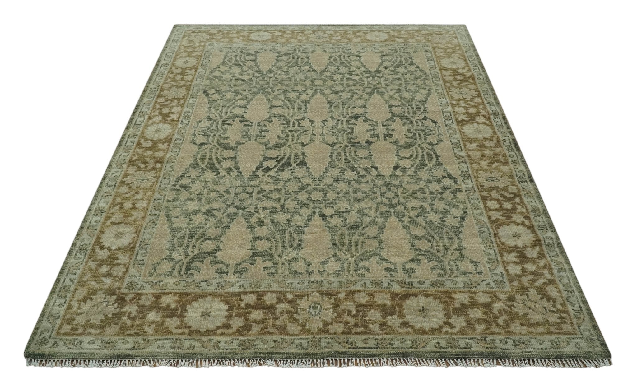 Antique look vintage style Green, Beige and Brown traditional Hand Knotted Multi Size wool rug - The Rug Decor
