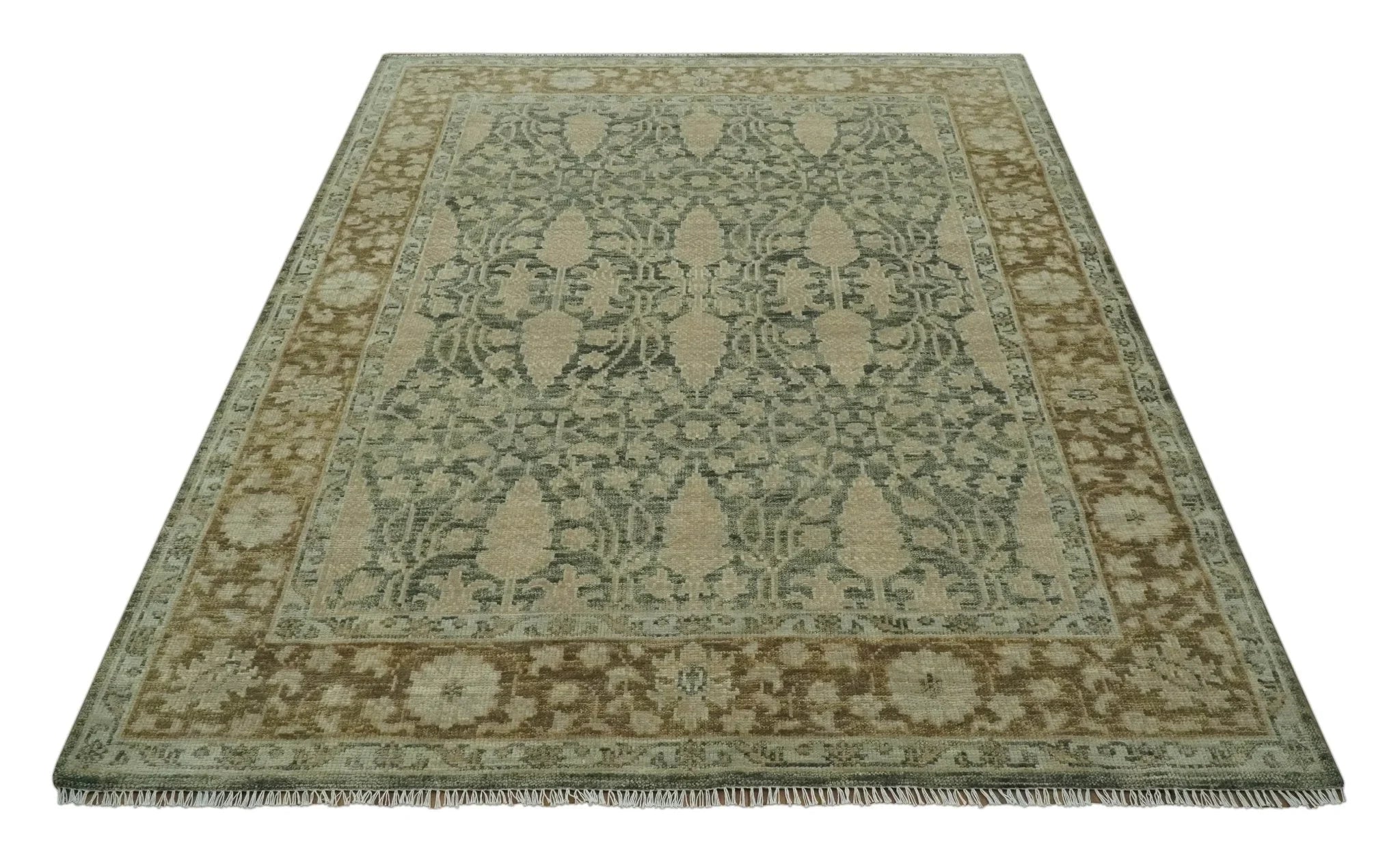 Antique look vintage style Green, Beige and Brown traditional Hand Knotted Multi Size wool rug - The Rug Decor