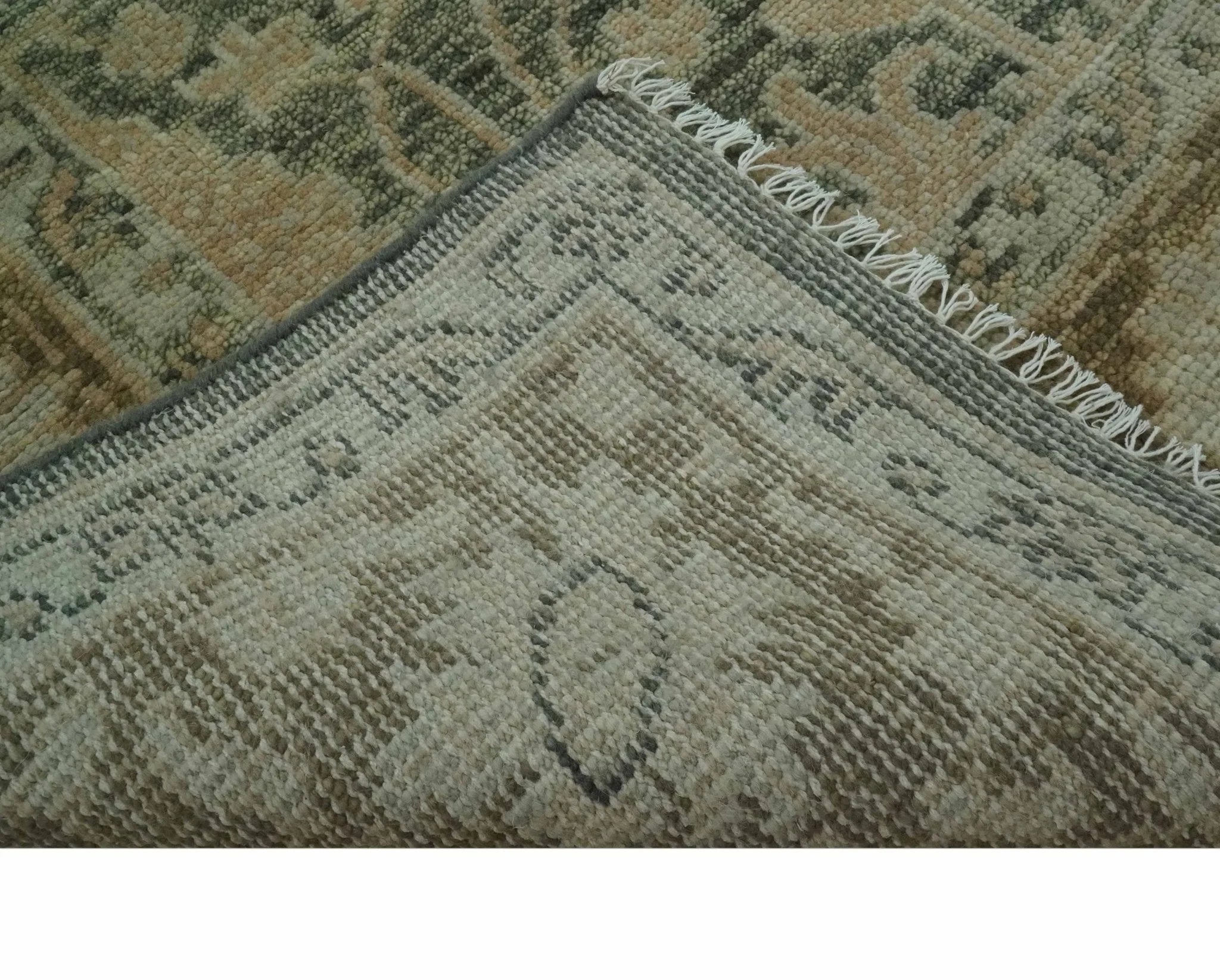 Antique look vintage style Green, Beige and Brown traditional Hand Knotted Multi Size wool rug - The Rug Decor