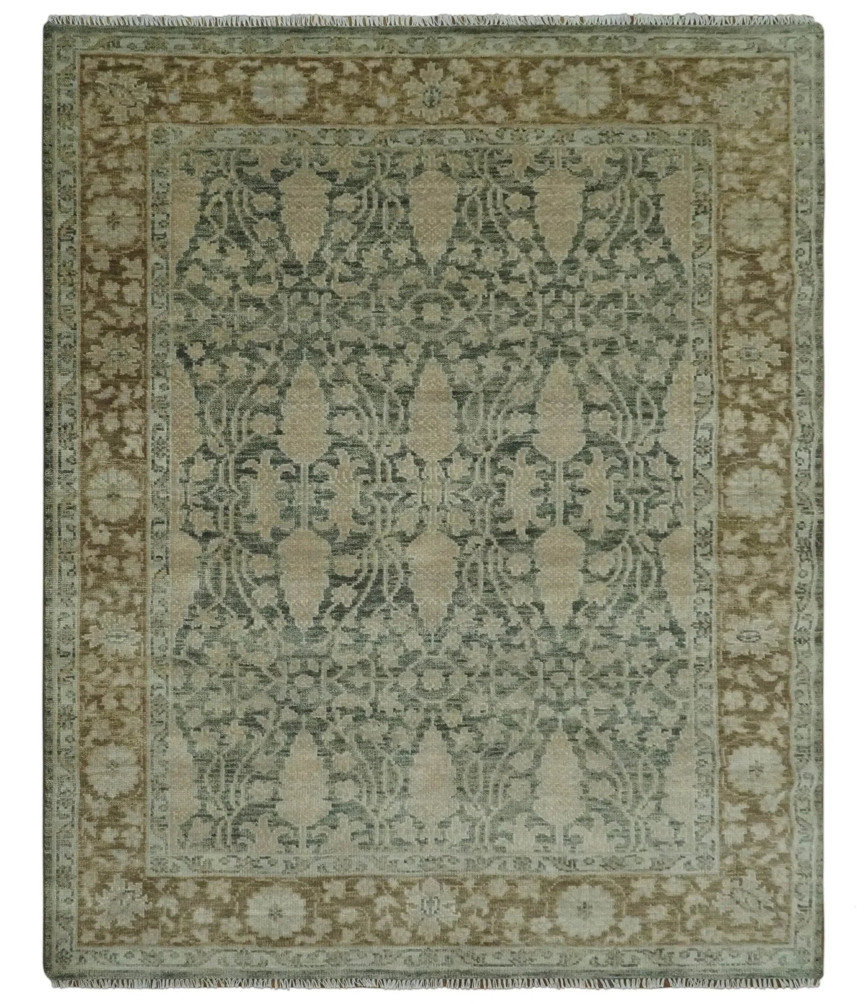 Antique look vintage style Green, Beige and Brown traditional Hand Knotted Multi Size wool rug - The Rug Decor