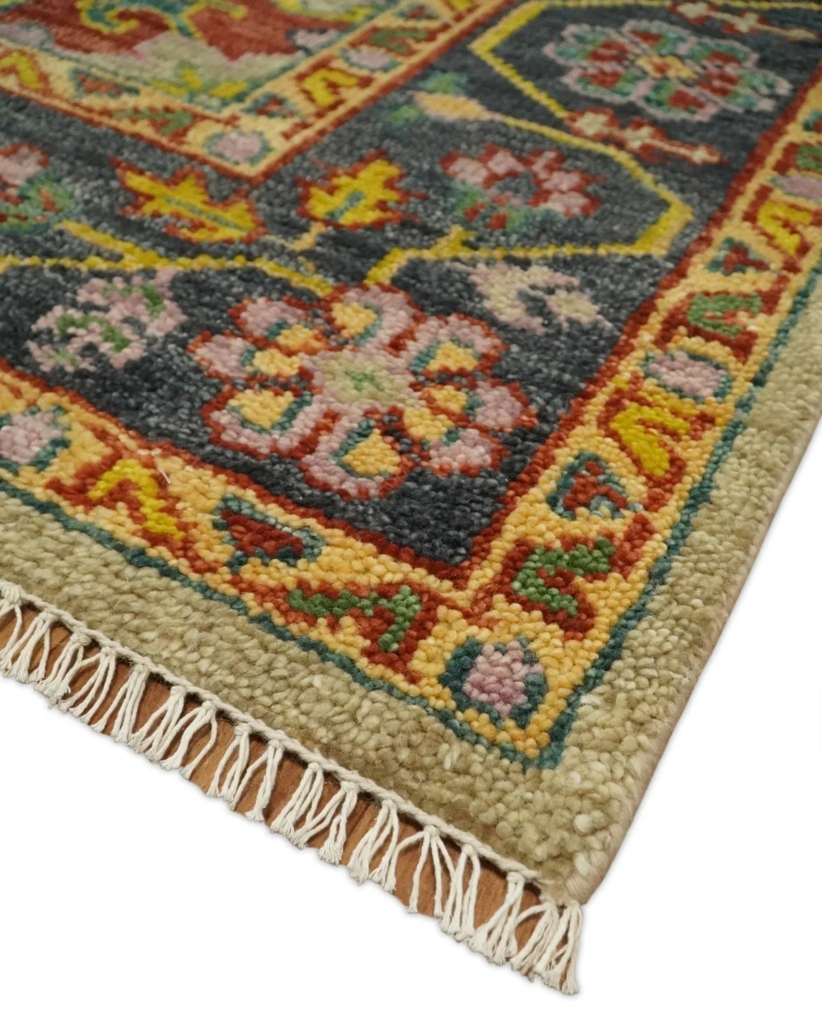 Antique Moss Green and Pink Traditional Multi Size Wool Area Rug