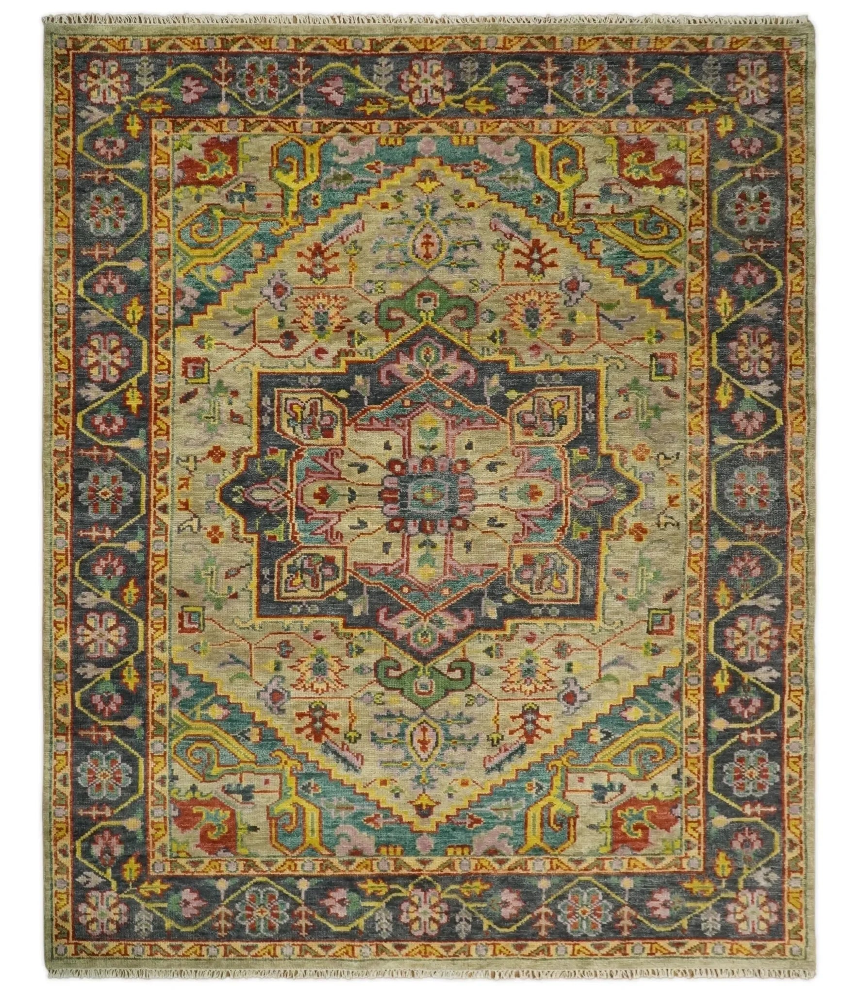 Antique Moss Green and Pink Traditional Multi Size Wool Area Rug - The Mayfair Hall