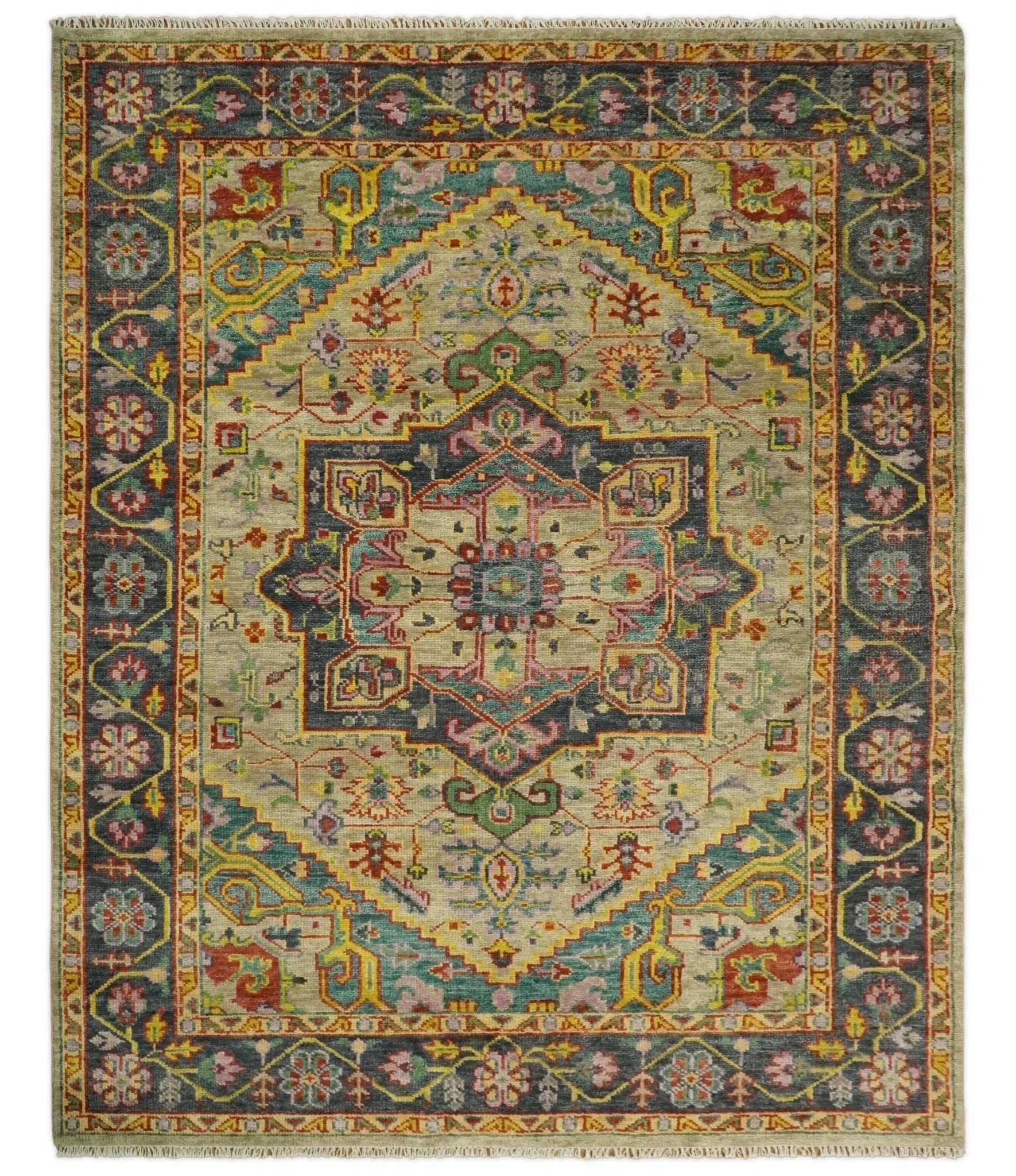 Antique Moss 5x8, 6x9, 8x10, 9x12, 10x14 and 12x15 Green and Pink Traditional Persian Wool Area Rug | TRDCP702 - The Rug Decor