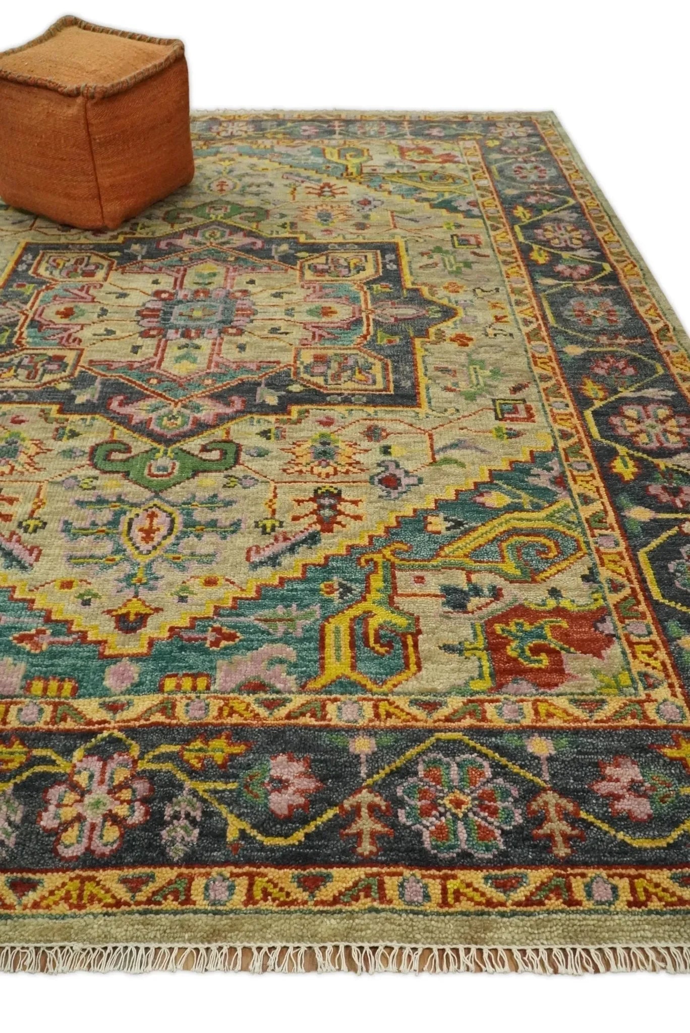 Antique Moss Green and Pink Traditional Multi Size Wool Area Rug - The Mayfair Hall