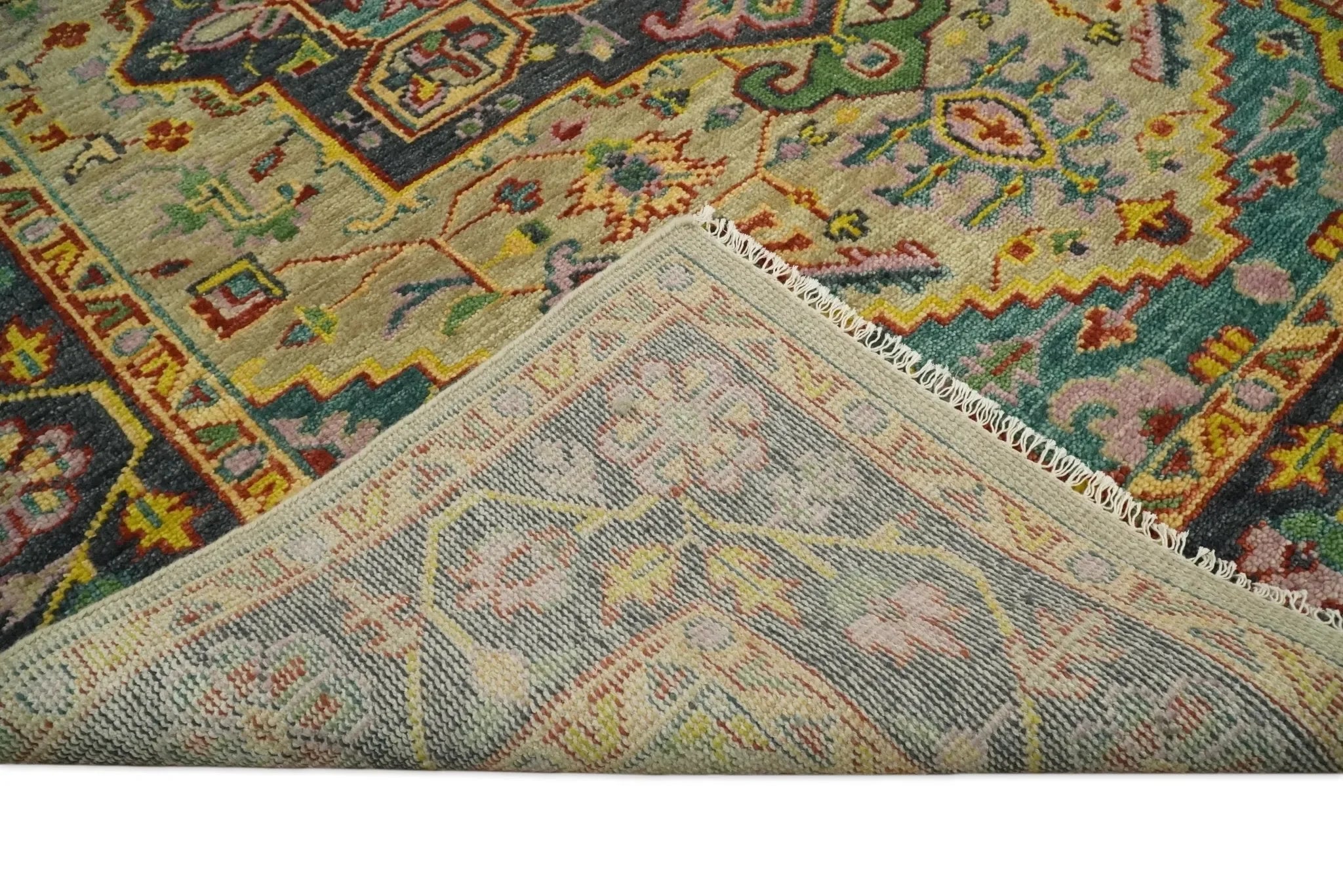 Antique Moss Green and Pink Traditional Multi Size Wool Area Rug - The Mayfair Hall