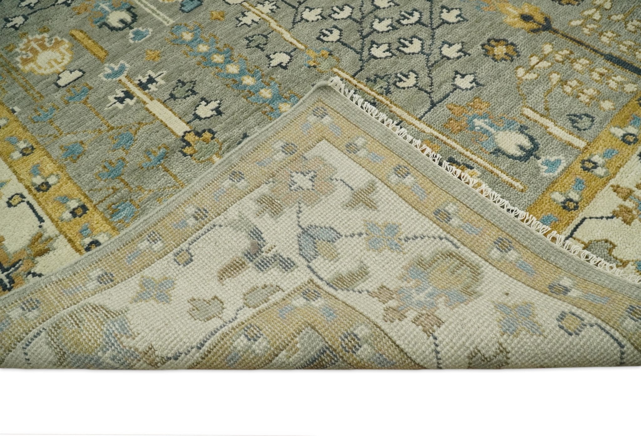 Antique Moss 5x8, 6x9, 8x10, 9x12, 10x14 and 12x15 Hand Knotted Silver and Gold Traditional Persian Vintage Heriz Serapi Wool Rug | TRDCP706 - The Rug Decor